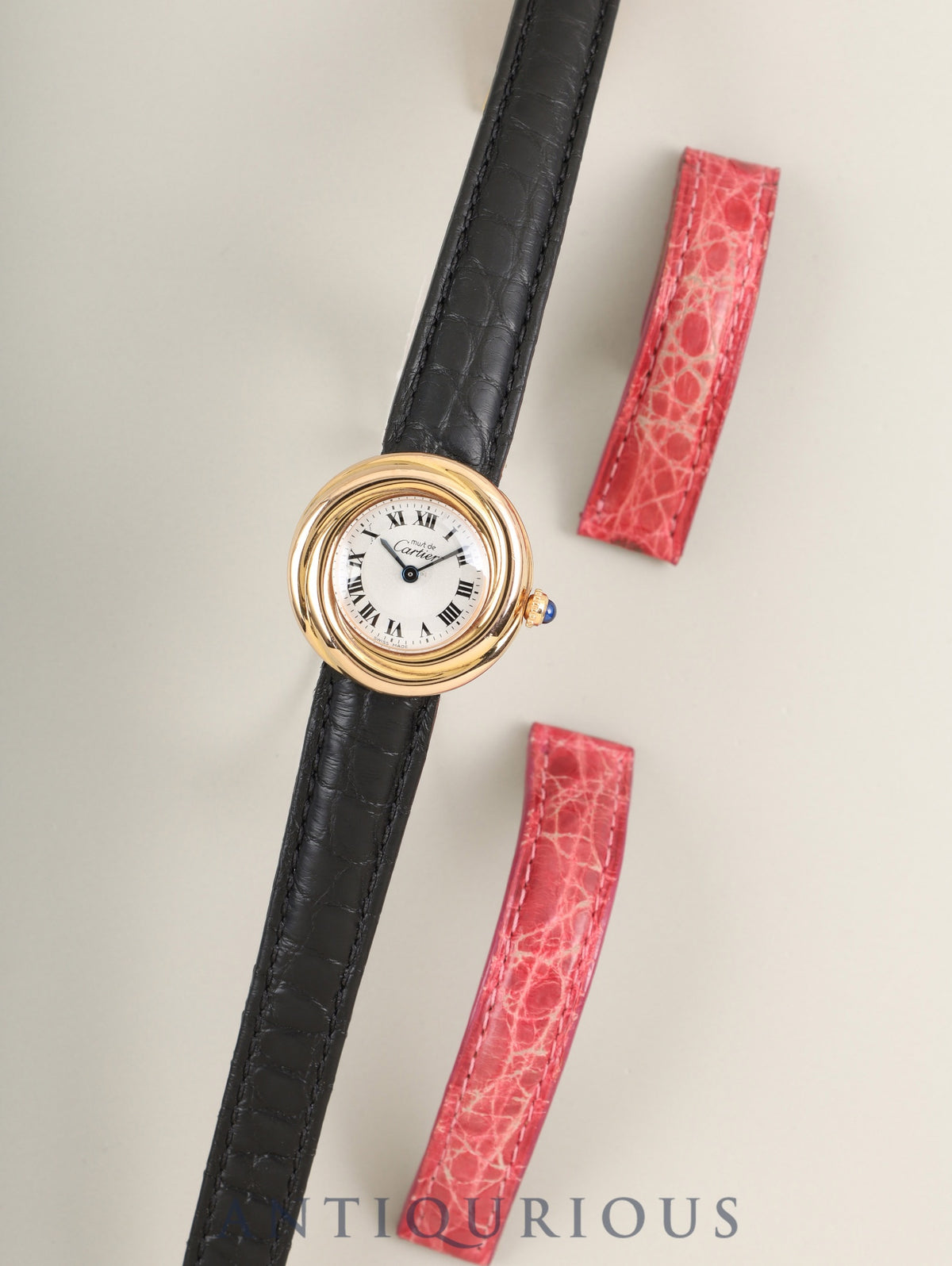 Cartier Must Trinity W1015045 / 2438 Quartz Cal.157 SV925 (PGP) Leather Genuine D-Buckle (GP) Silver Roman Dial Genuine Leather Strap Overhauled