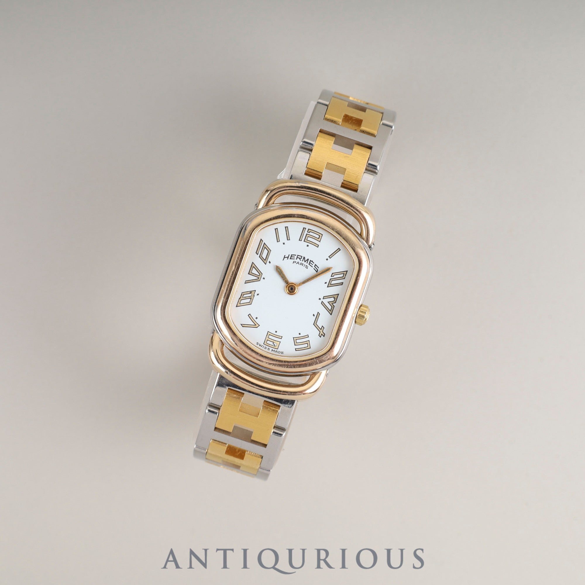 エルメス ラリー 77.03 クォーツ Cal.976.001 SS/GP SS/GP ホワイト文字盤 オーバーホール済み