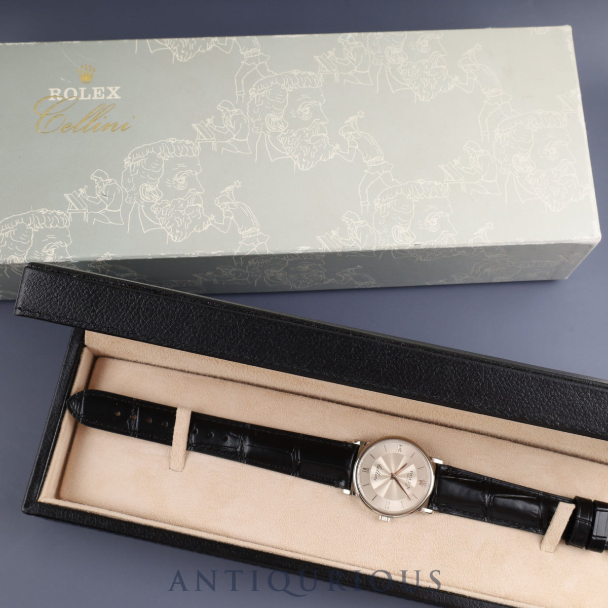 Rolex Cellini 5115 Manual winding Cal.1602 750 Leather Genuine buckle (750) Silver guilloche dial A series (1998-1999) Box Overhauled