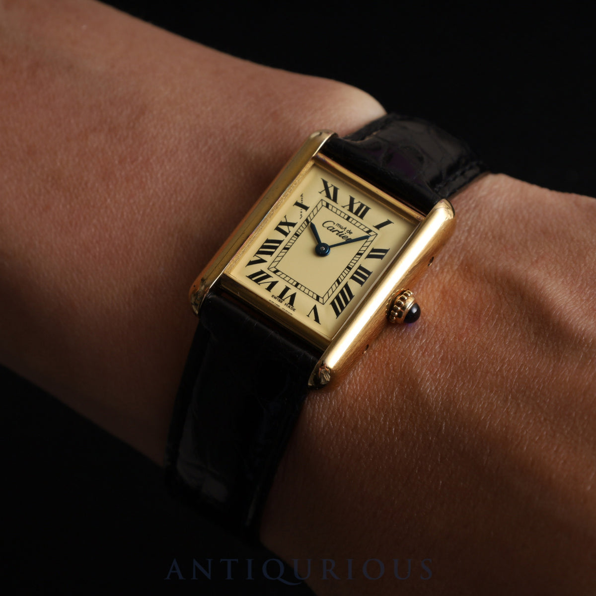 Cartier Must Tank MM 2415 Quartz Cal.057 SV925 Leather Genuine D Buckle (GP) Ivory Roman Dial Overhauled