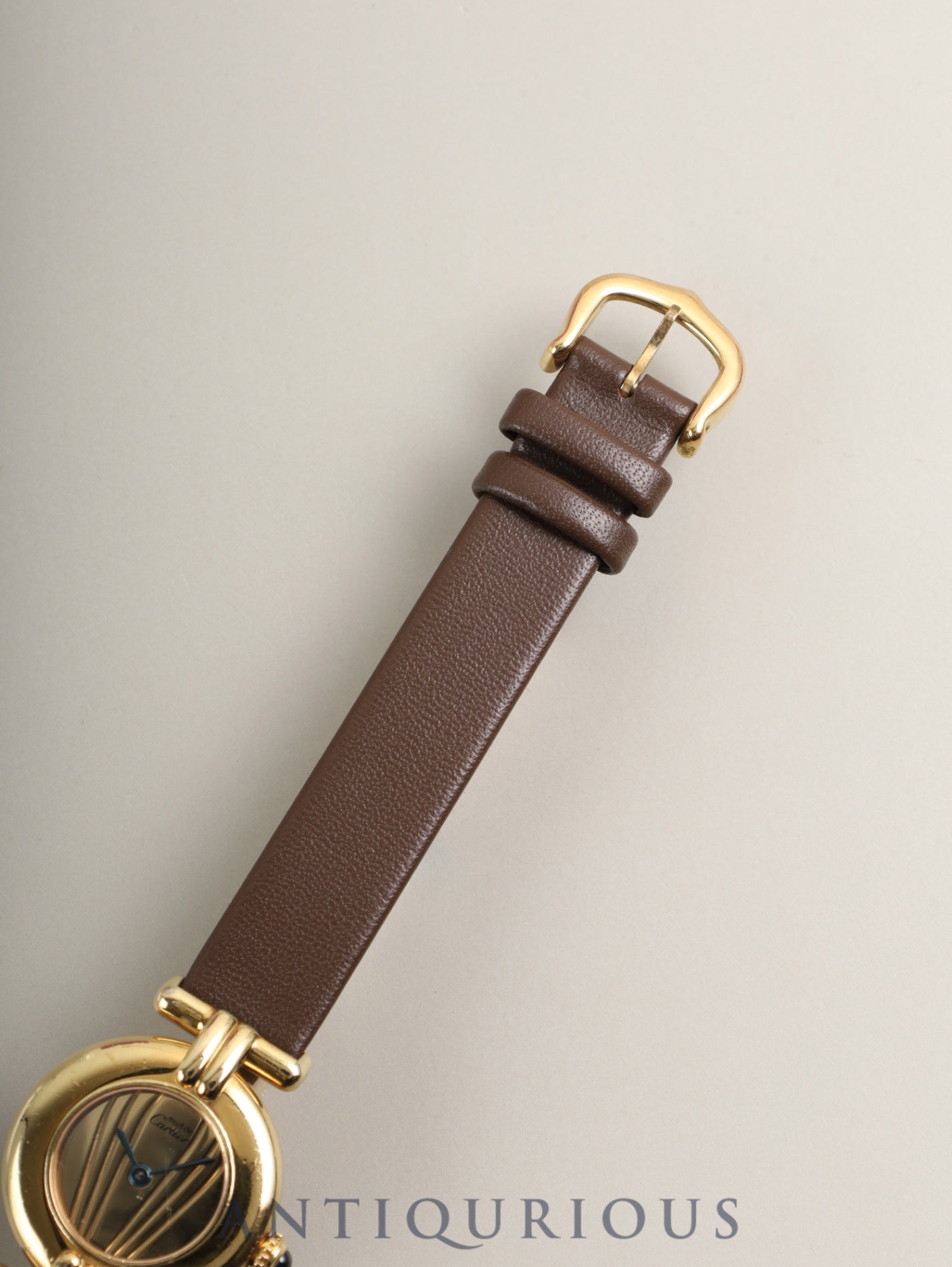 カルティエ マストコリゼ 590002 クォーツ Cal.90 SV925 革 純正尾錠(GP)ゴールド文字盤 保証書(1992年)オーバーホール済み