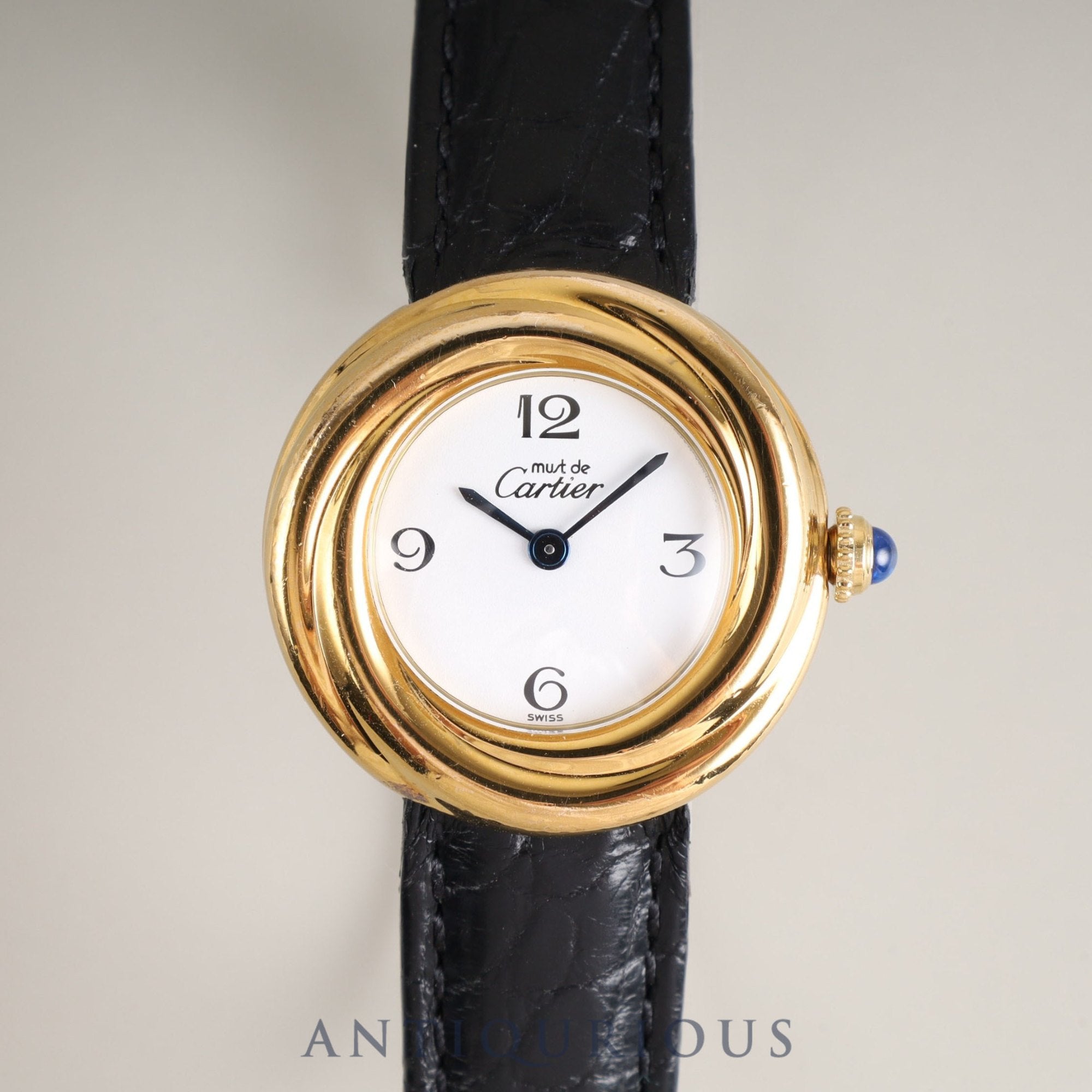 カルティエ マストトリニティ 2735 クォーツ Cal.157 SV925 革 純正Dバックル(GP)ホワイト飛びアラビア文字盤 オーバーホール済み