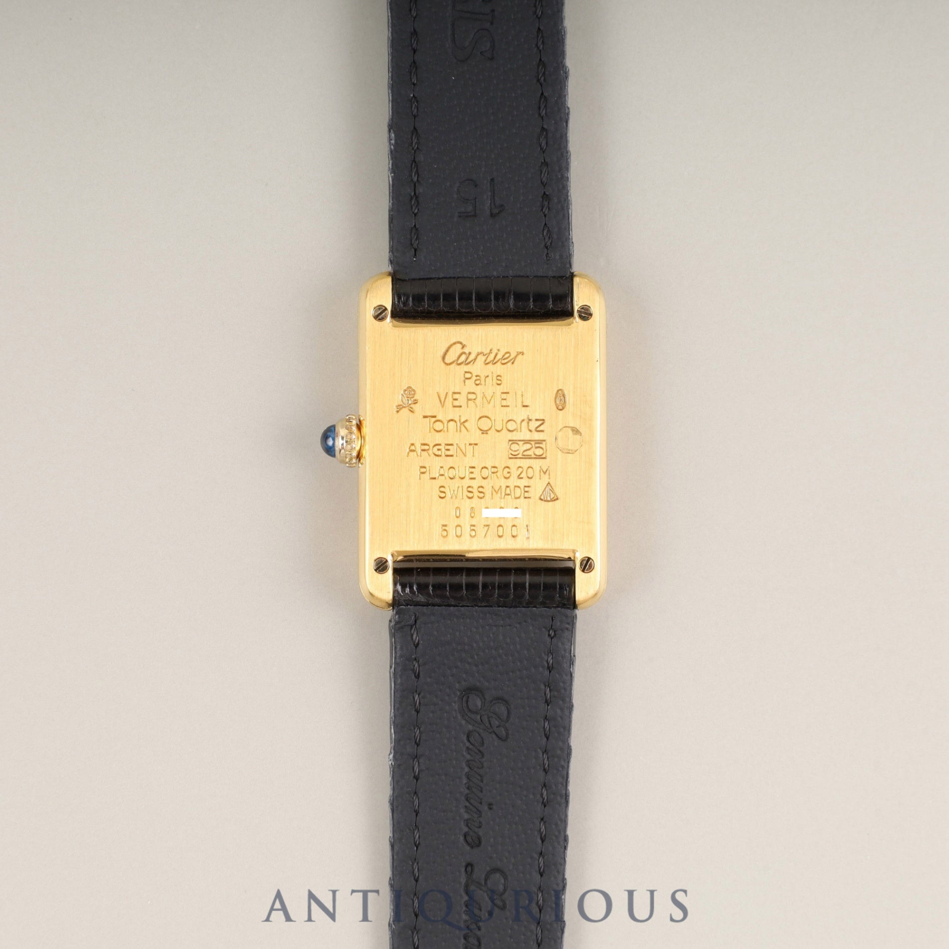 カルティエ マストタンク SM 5057001 クォーツ Cal.057 SV925 革 純正尾錠(GP) ブラック飛びローマン文字盤(SWISS表記) 1982年頃~1995年頃 オーバーホール済み 新品仕上げ済み