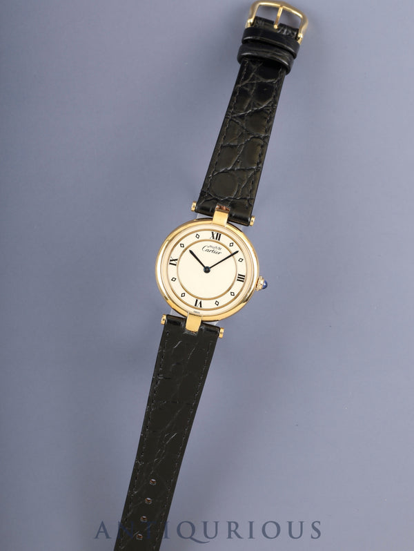 カルティエ マスト ヴァンドーム VLC LM 590003 クォーツ SV925 革 純正ピンバックル(GP) アイボリー4点ローマン文字盤 カルティエブティックにてコンプリートサービス済み