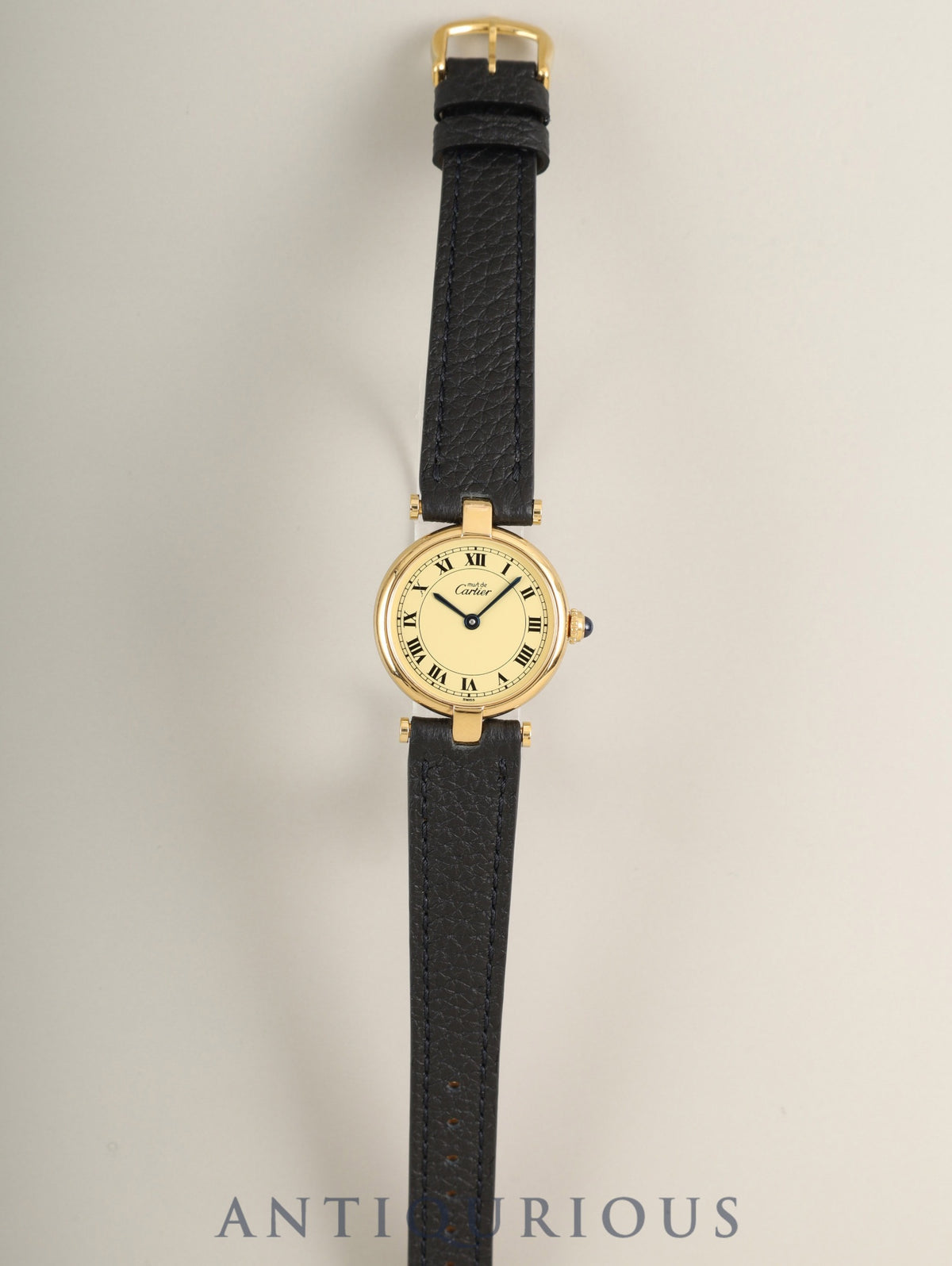 Cartier Must Vendôme VLC SM 590004 Quartz Caliber 90 SV925 Leather Watch with Genuine Pin Buckle (GP) Ivory Roman Dial Overhauled