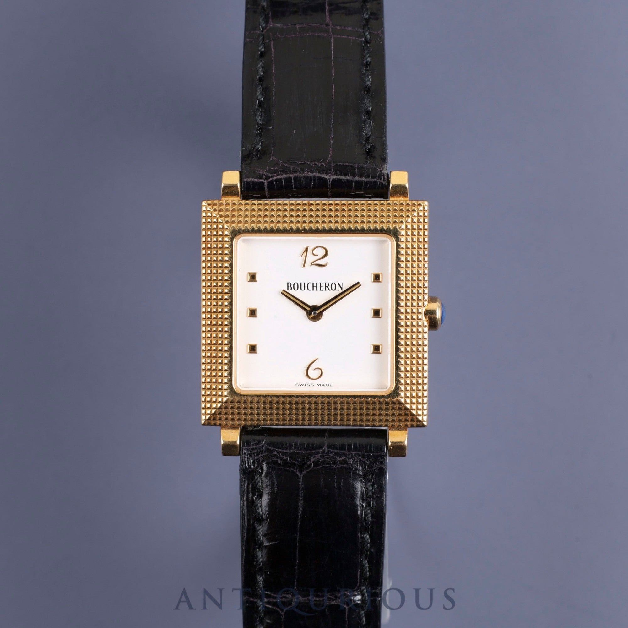 Boucheron Diamant Quartz YG Genuine Leather Strap Genuine Buckle (750) White Dial 23mm 2000s