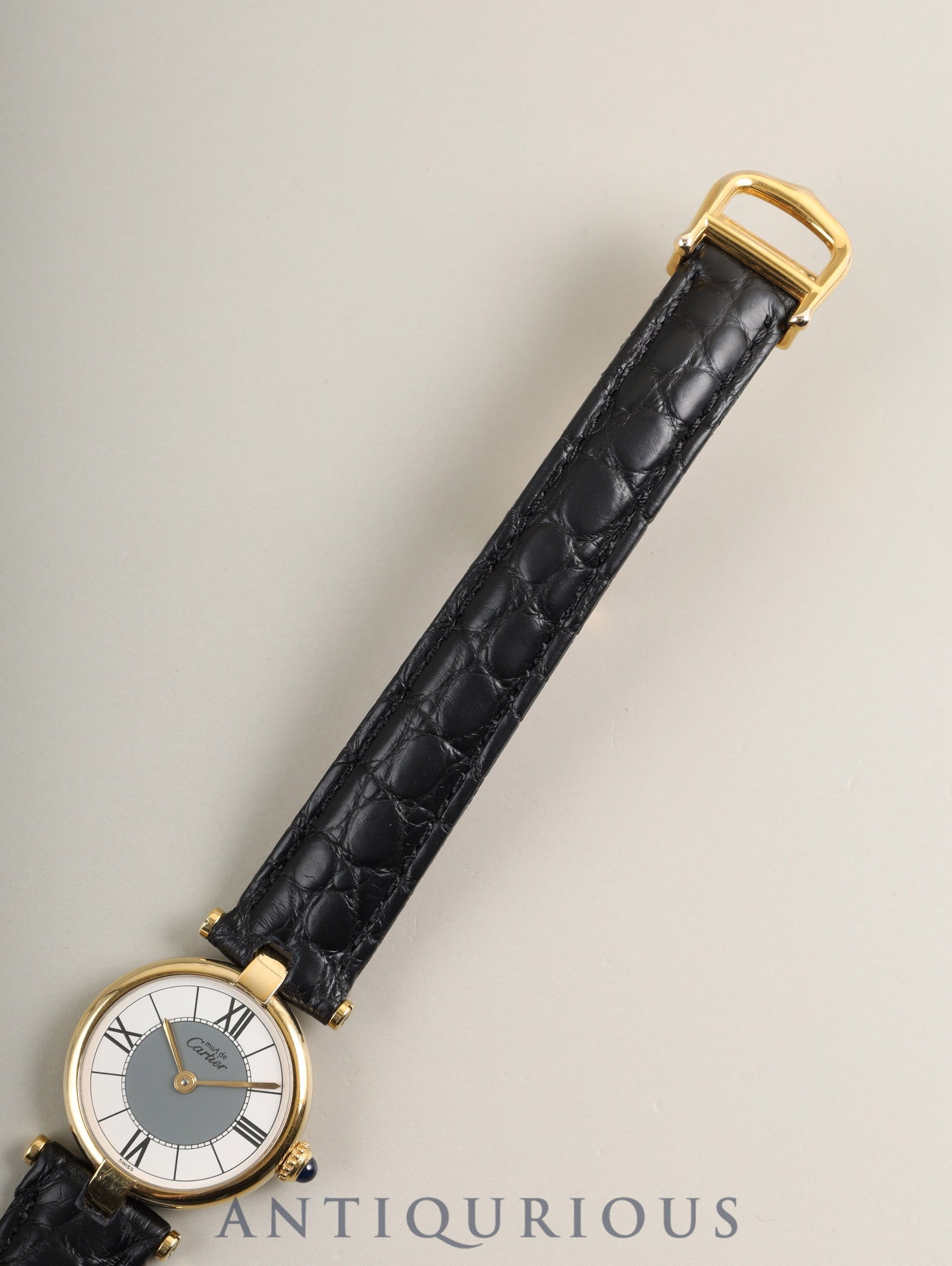Cartier Must Vendome VLC SM 590004 Quartz Cal.90 SV925 Leather Genuine GP Deployment Buckle Center Gray Roman Dial Box Booklets Warranty (1993) Overhauled