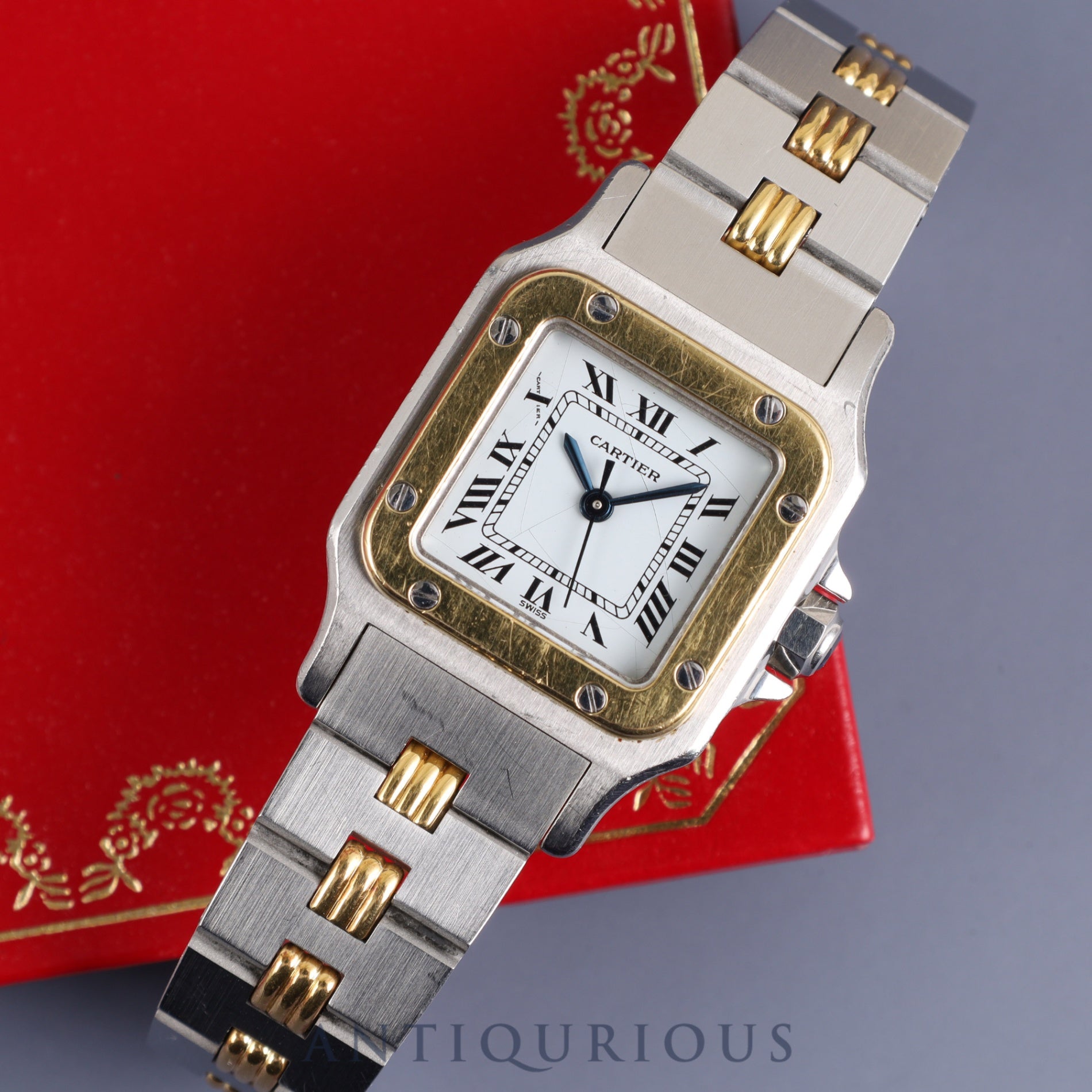 Cartier Santos Carrée SM AC14.30gr OR 0.750 2.80gr / 0902 Automatic SS/YG White Roman Dial Warranty (1988) Overhauled