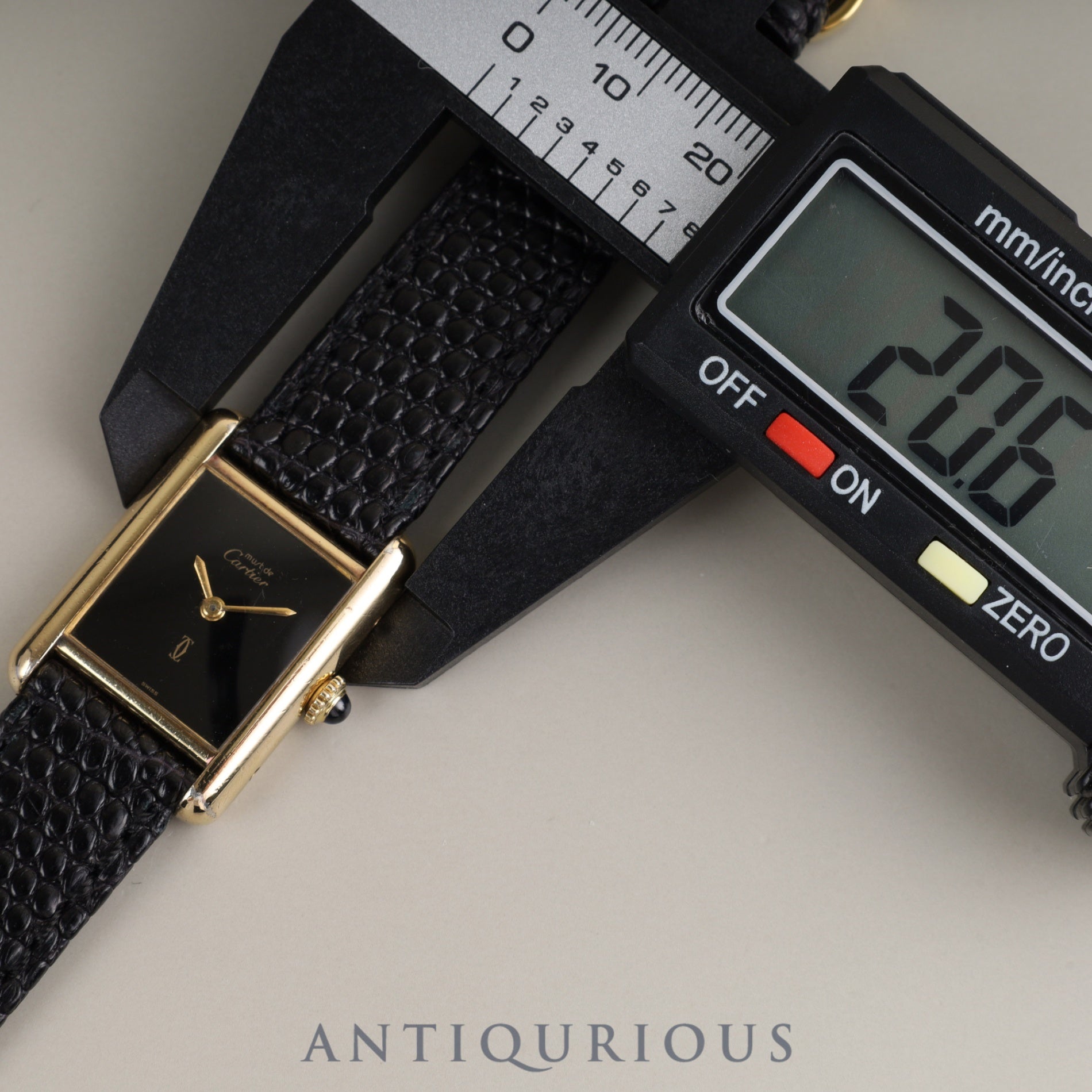 Cartier Must Tank SM Manual Winding Caliber - SV925 Leather Strap with Genuine GP Buckle, Onyx Dial (SWISS Marking), Circa 1976-1981, Overhauled