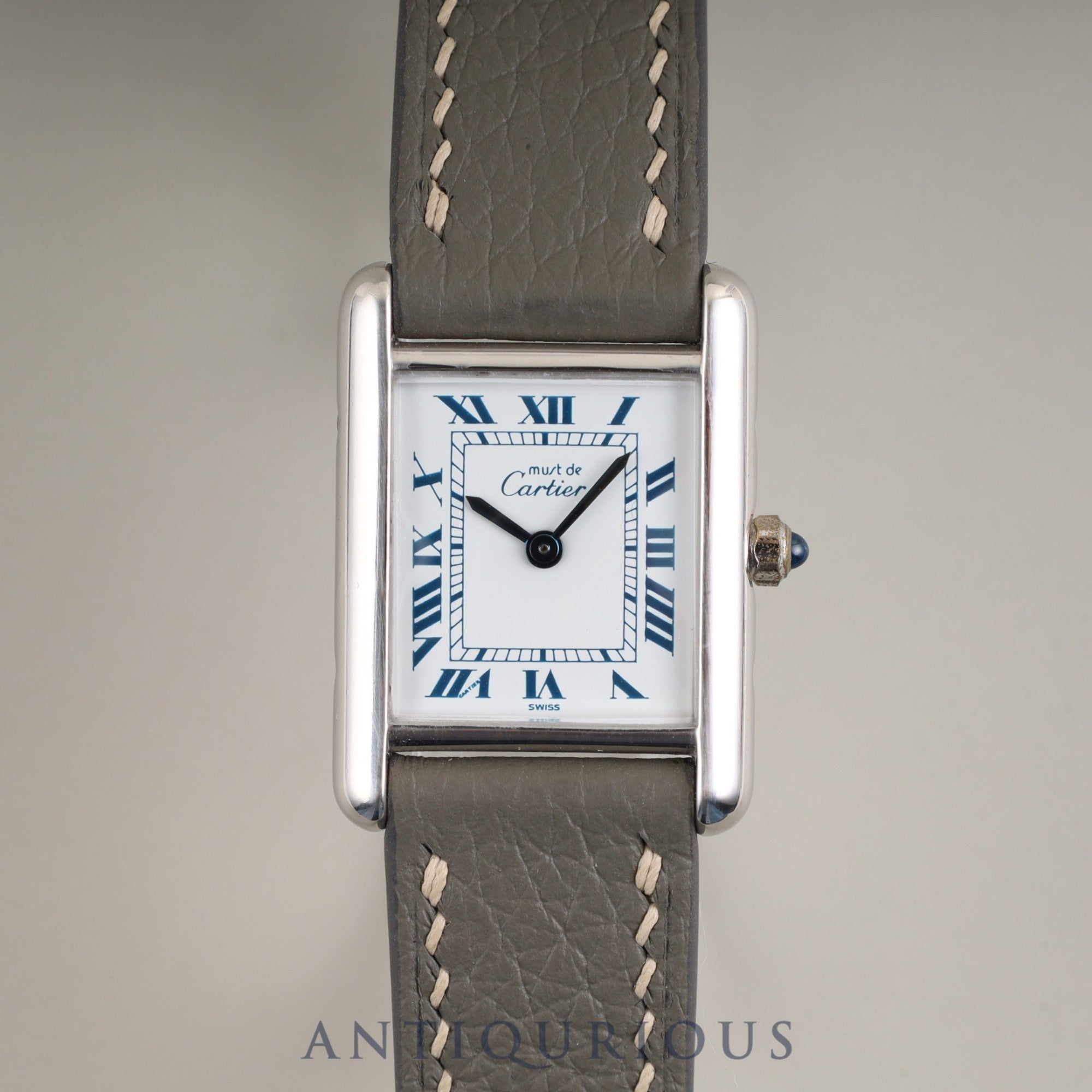Cartier Must Tank SM 666001 Quartz Caliber 157 SV925 Leather Strap with Genuine Stainless Steel Buckle, White Roman Dial, Booklet, Warranty Card (1996), Overhauled and Finished to Like New