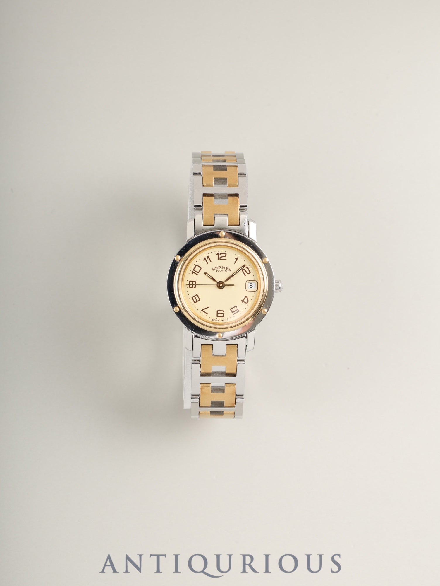 Hermès Clipper CL4.220 Quartz Cal.- SS/GP SS/GP Ivory Dial Box Warranty (1998) Overhauled