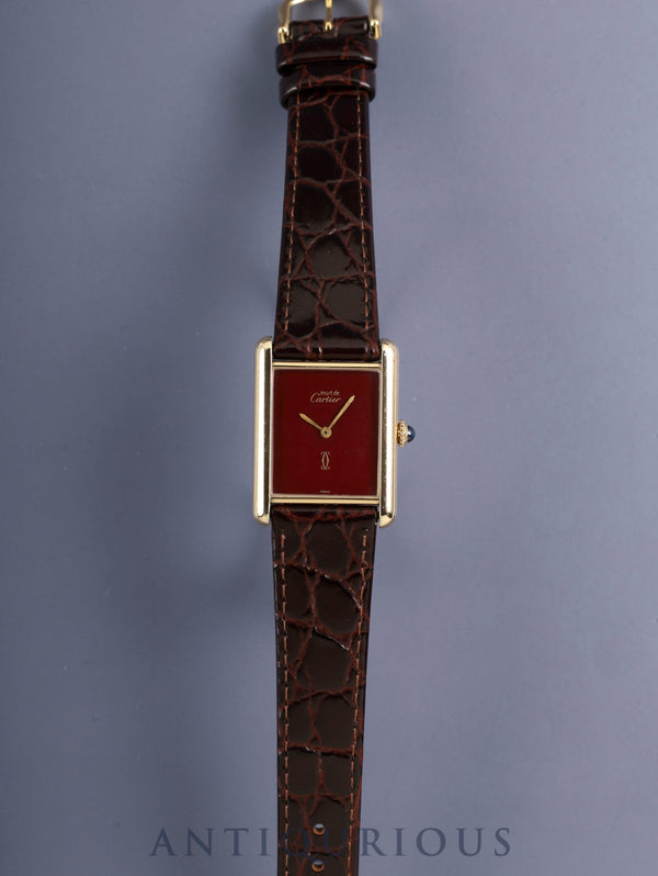 カルティエ マストタンク LM 手巻き Cal.78-1 SV925 革 純正ピンバックル(GP)ガーネットダイアル ボルドー文字盤(SWISS表記)オーバーホール済み