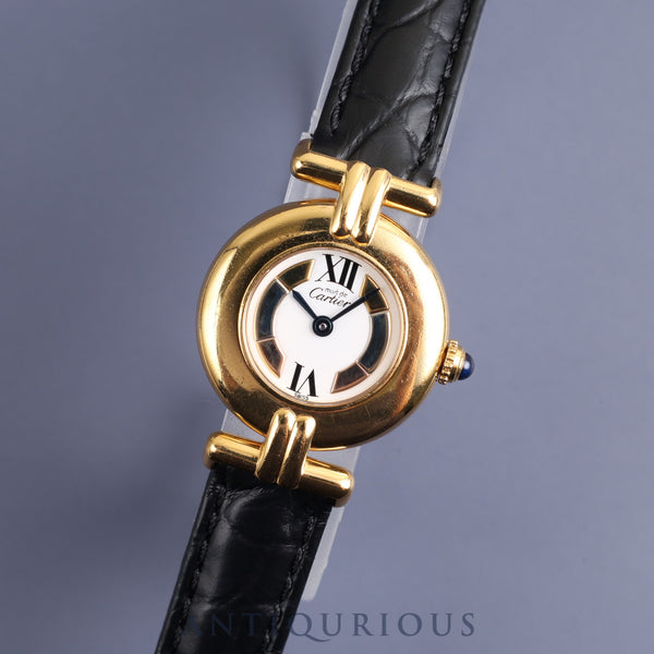 カルティエ マストコリゼ 590002 クォーツ Cal.90 SV925 革 純正Dバックル(GP) トリニティ文字盤 オーバーホール済み