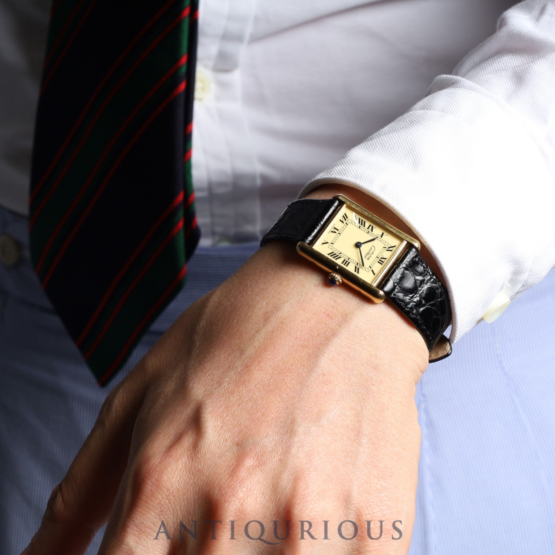 Cartier Must Tank LM W1002753 / 1615 Quartz SV925 Leather Genuine buckle (GP) Ivory Roman dial Warranty (1996) Complete service (full maintenance) completed at Cartier boutique