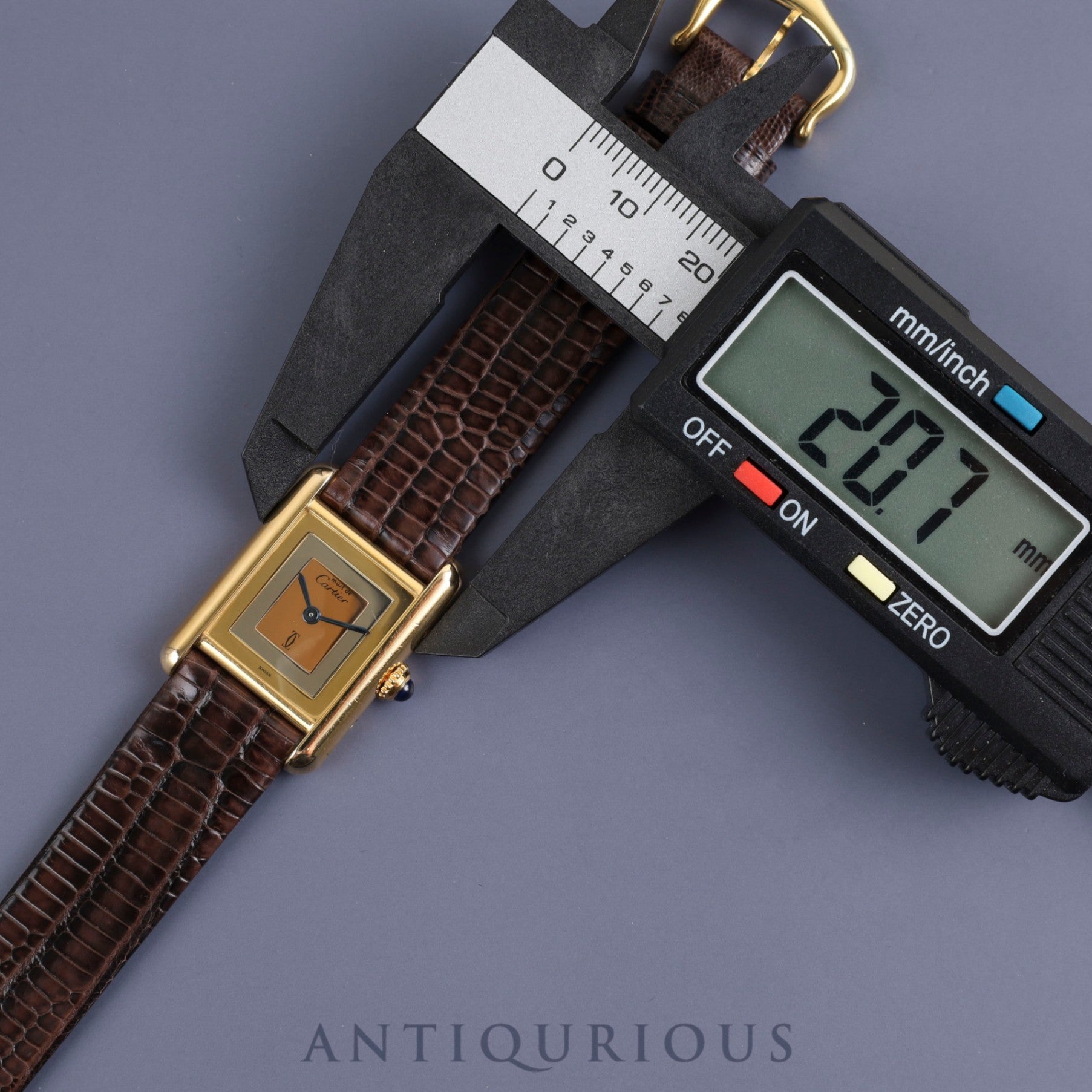 Cartier Must Tank SM 4919123 / 3 66001 Quartz Caliber 057 SV925 Leather Strap with Genuine GP Buckle, Square Trinity Dial, Box, Warranty Card, Overhauled