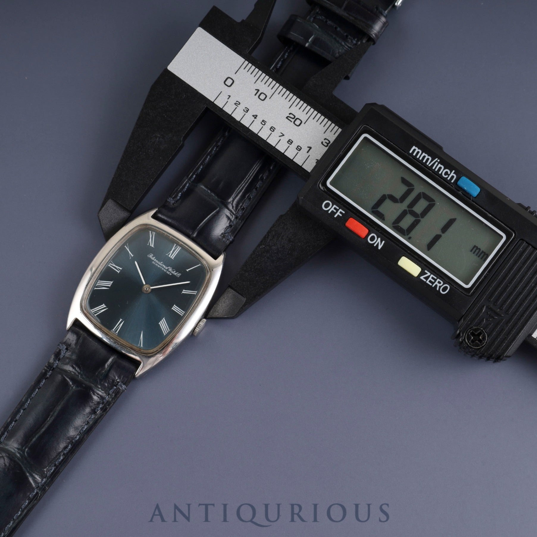 IWC Old Inter Schauhausen 2582 Manual Winding Caliber 423 Stainless Steel Leather Strap with Aftermarket Buckle, Blue Roman Dial, Overhauled