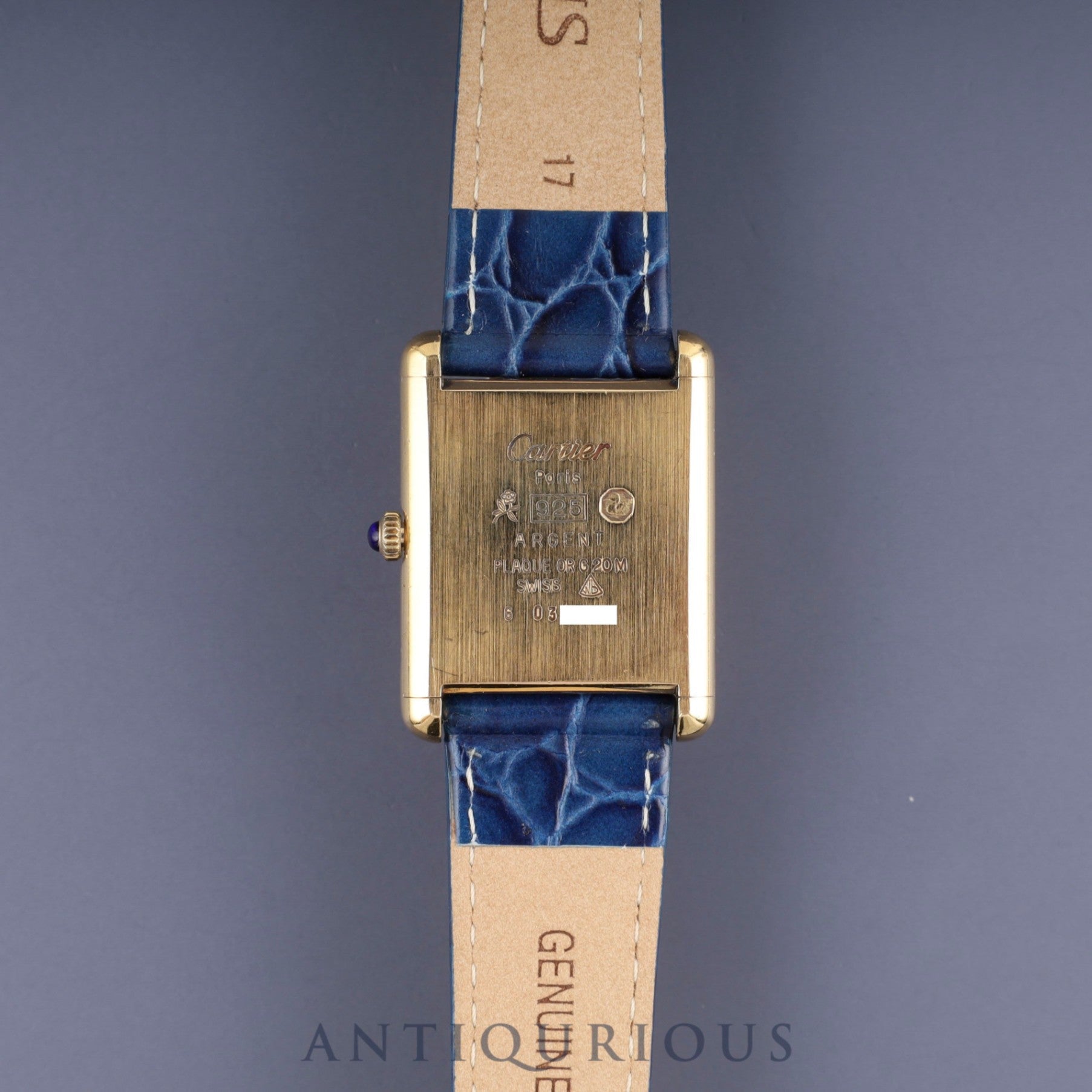 Cartier Must Tank LM Manual winding Cal.78-1 SV925 Leather Genuine buckle (GP) Lapis lazuli dial Overhauled