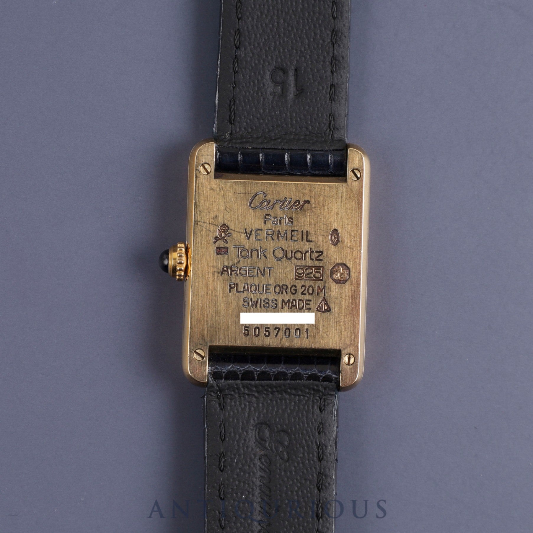 Cartier Must Tank SM 5057001 Quartz Cal.057 SV925 Leather Genuine Buckle (GP) Straight Roman Dial Overhauled