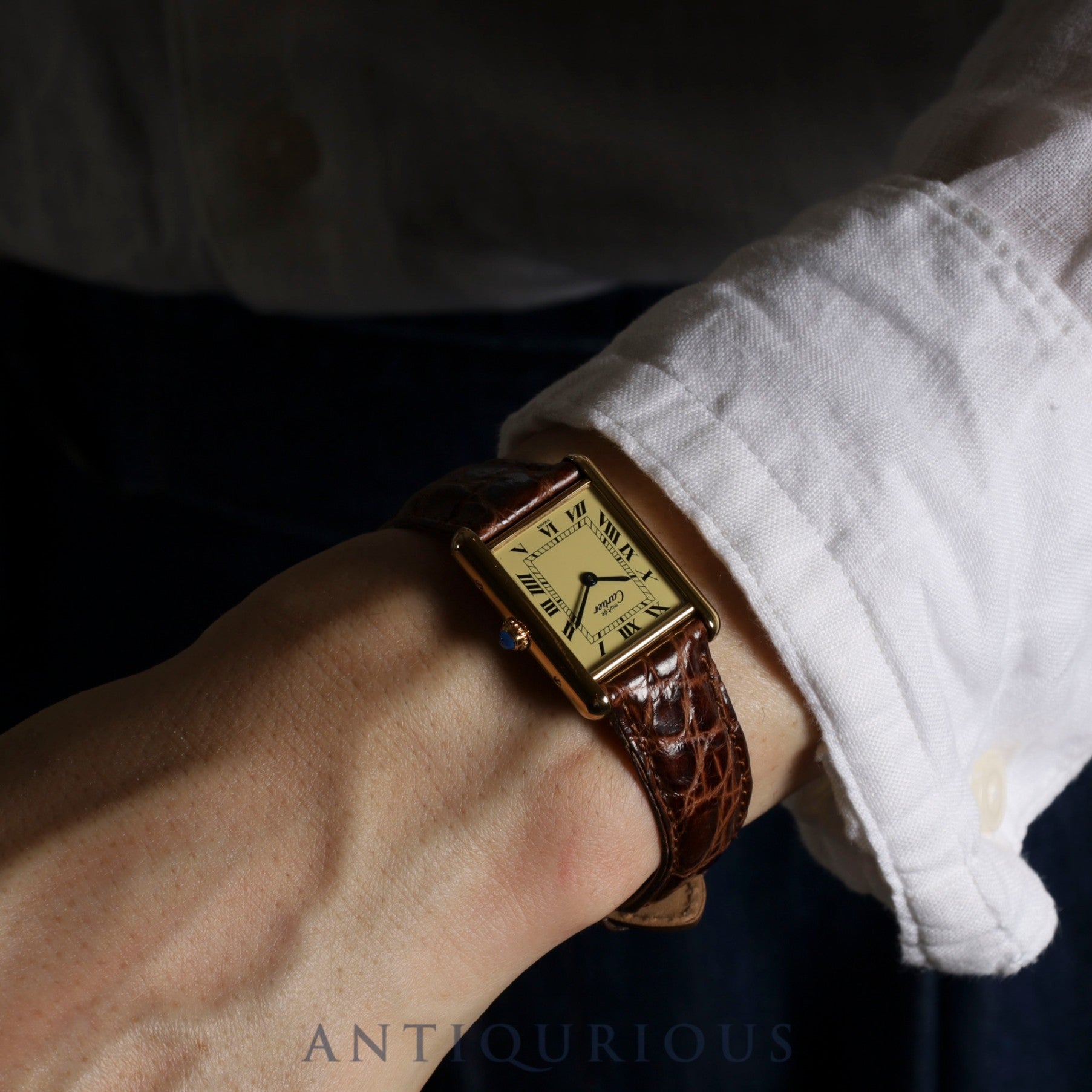 Cartier Must Tank LM 590005 Quartz Cal.90 SV925 Leather Genuine Buckle (GP) Ivory Roman Dial Overhauled