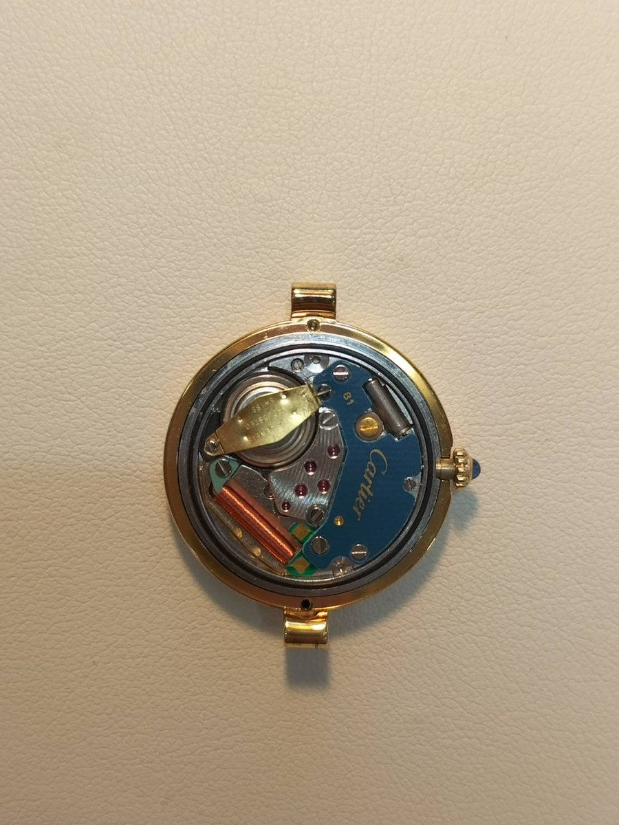 Cartier Must Vendôme VLC SM Quartz Cal.81 SV925 Leather Strap with Genuine GP Buckle, Black Roman Dial, Overhauled