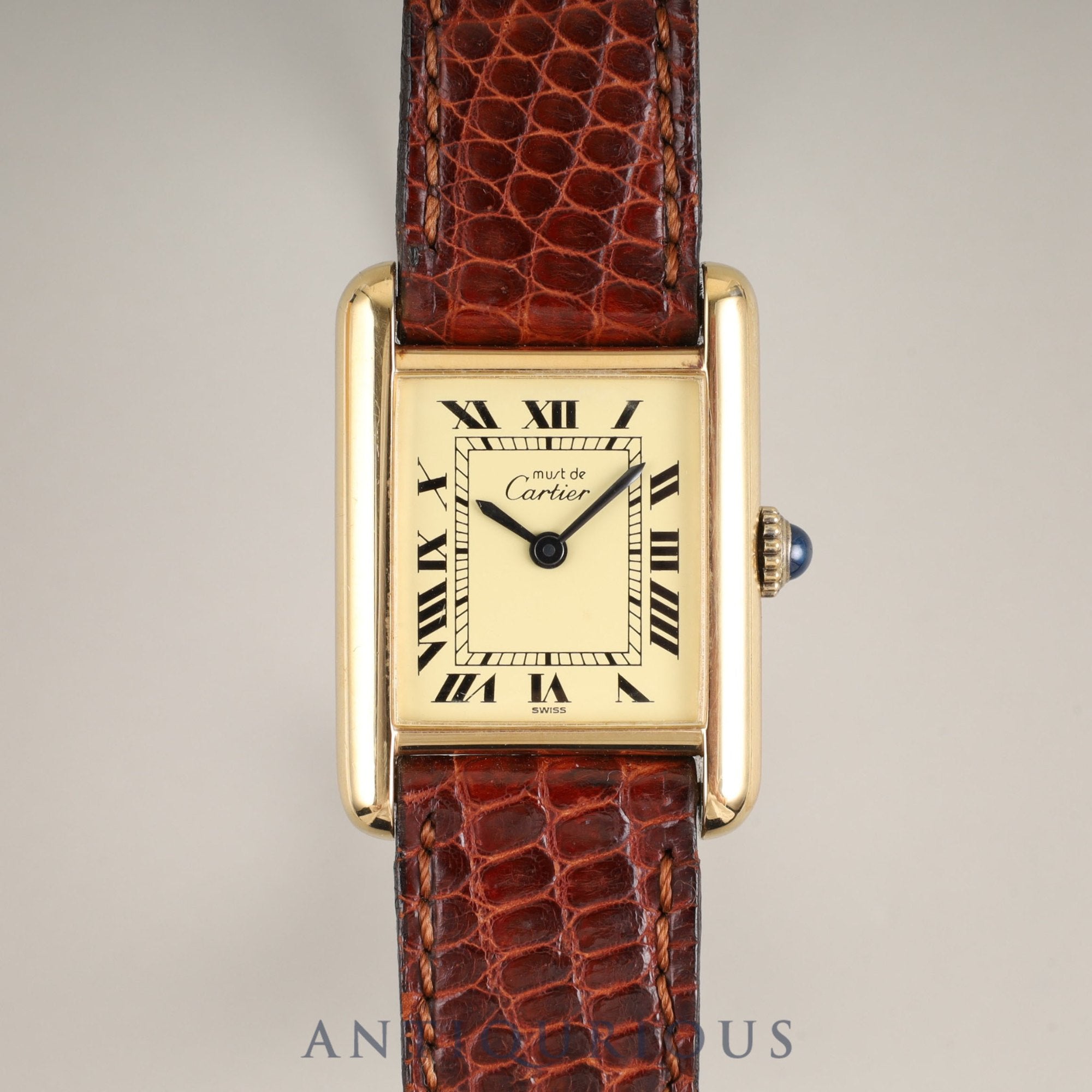 カルティエ マストタンク SM 手巻き Cal.78-1 SV925 純正革ベルト 純正尾錠(GP) アイボリーローマン文字盤 オーバーホール済み