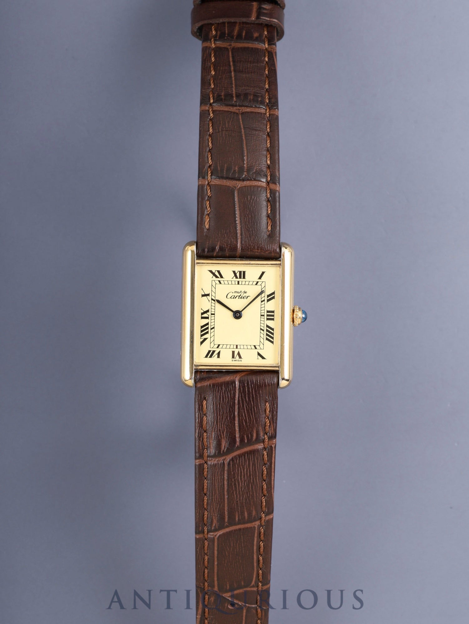 Cartier Must Tank LM 590005, Quartz, Caliber 690, SV925, Leather, Genuine GP Buckle, Ivory Roman Dial (SWISS Marking), Circa 1982-1995, Booklet, Warranty Card (1993), Cartier Repair Details (Complete Service / 2005), Overhauled