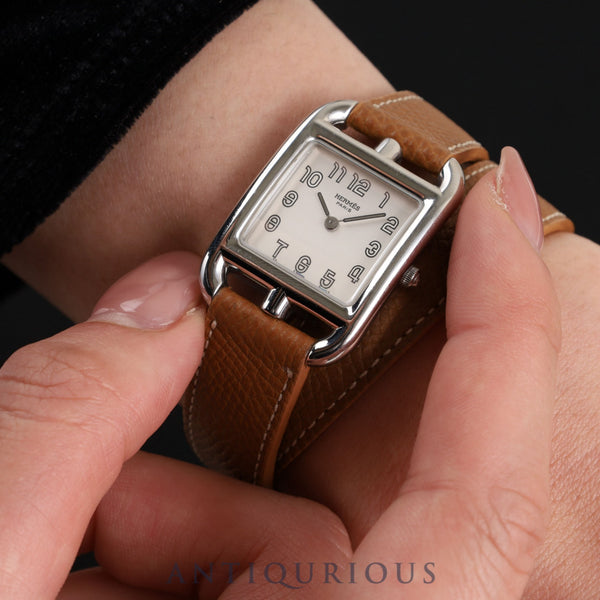 エルメス ケープコッド CC1.210 クォーツ Cal.976.001 SS 革 純正尾錠(SS)ホワイト文字盤 23×33mm  箱(時計台座欠品) 保証書(日付未記入)純正革ベルト オーバーホール済み