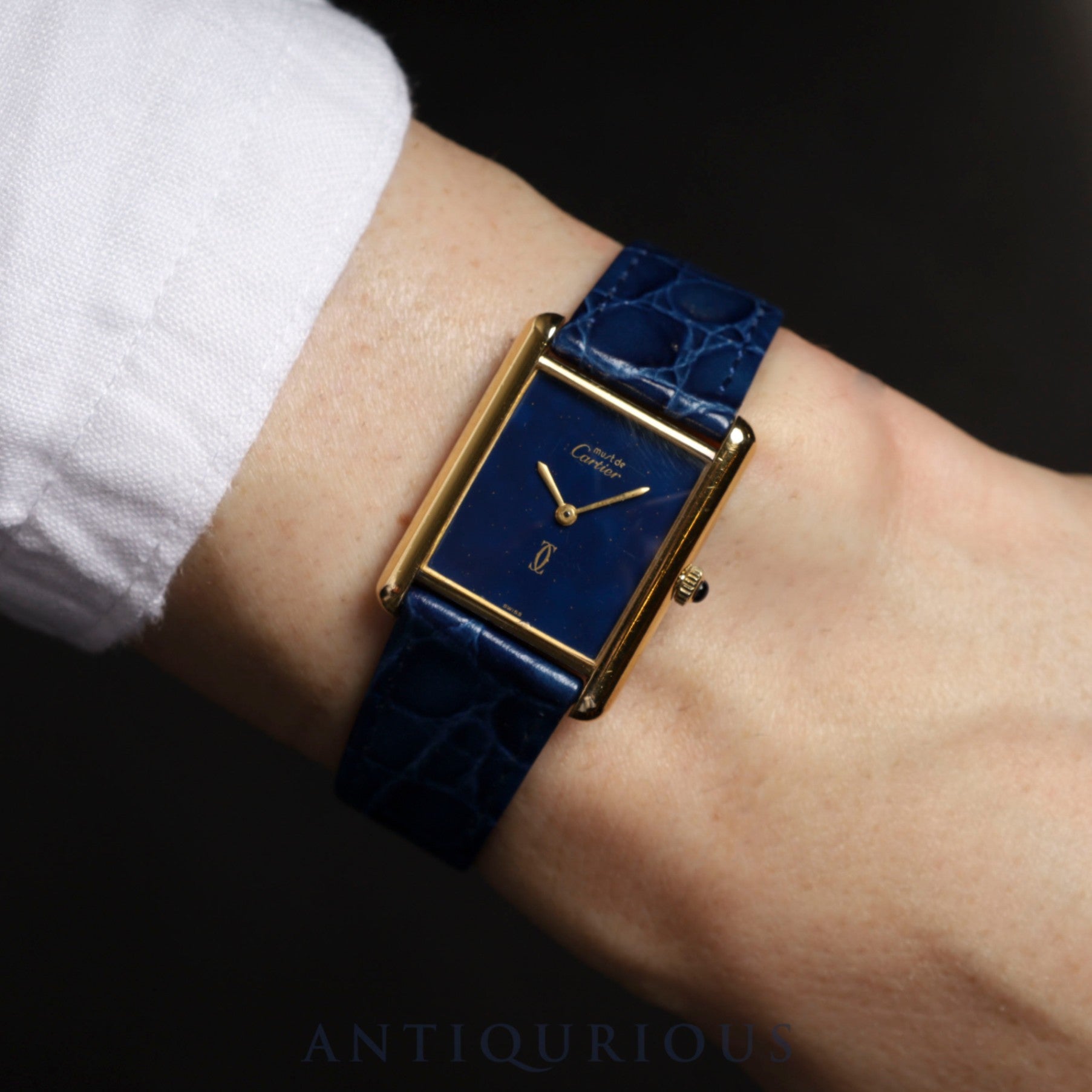Cartier Must Tank LM Manual winding Cal.78-1 SV925 Leather Genuine buckle (GP) Lapis lazuli dial Overhauled