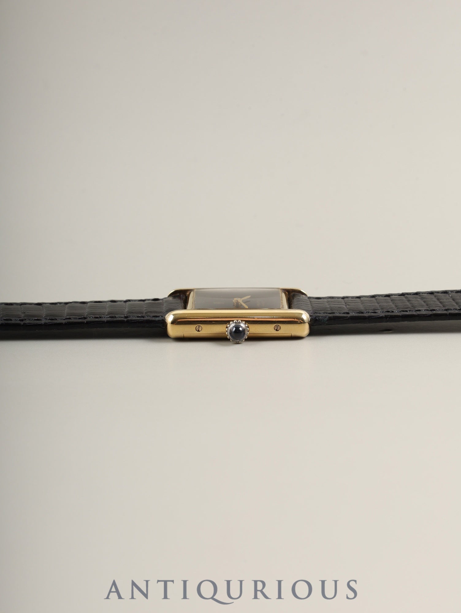 Cartier Must Tank SM Manual Winding Caliber 78-1 SV925 Leather Strap with Genuine GP Buckle, Onyx Dial (SWISS Marking), Overhauled