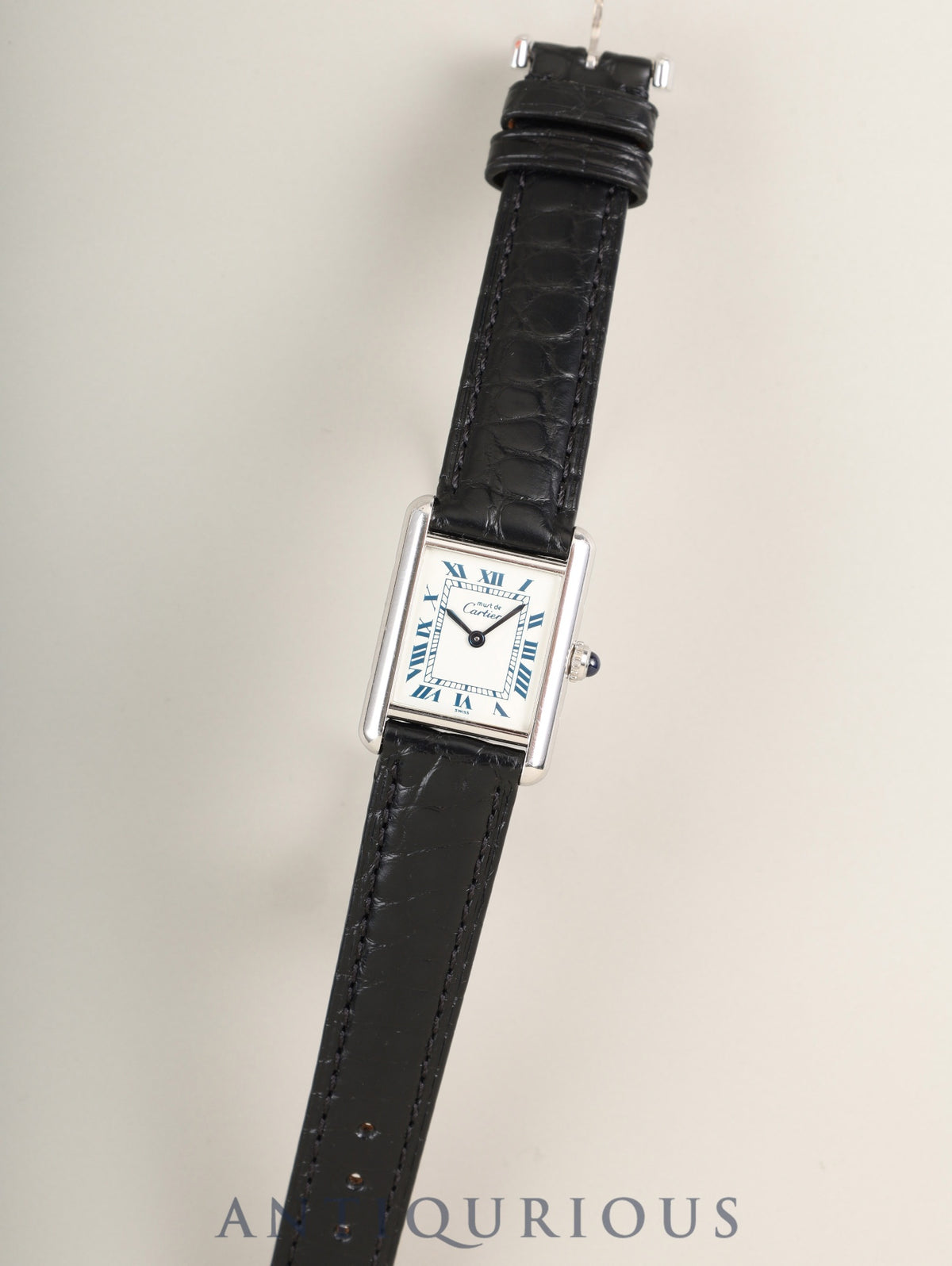 Cartier Must Tank SM 6057002 Quartz Caliber 057 SV925 Leather Strap with Genuine Stainless Steel Buckle, White Roman Dial (SWISS Marking), Overhauled