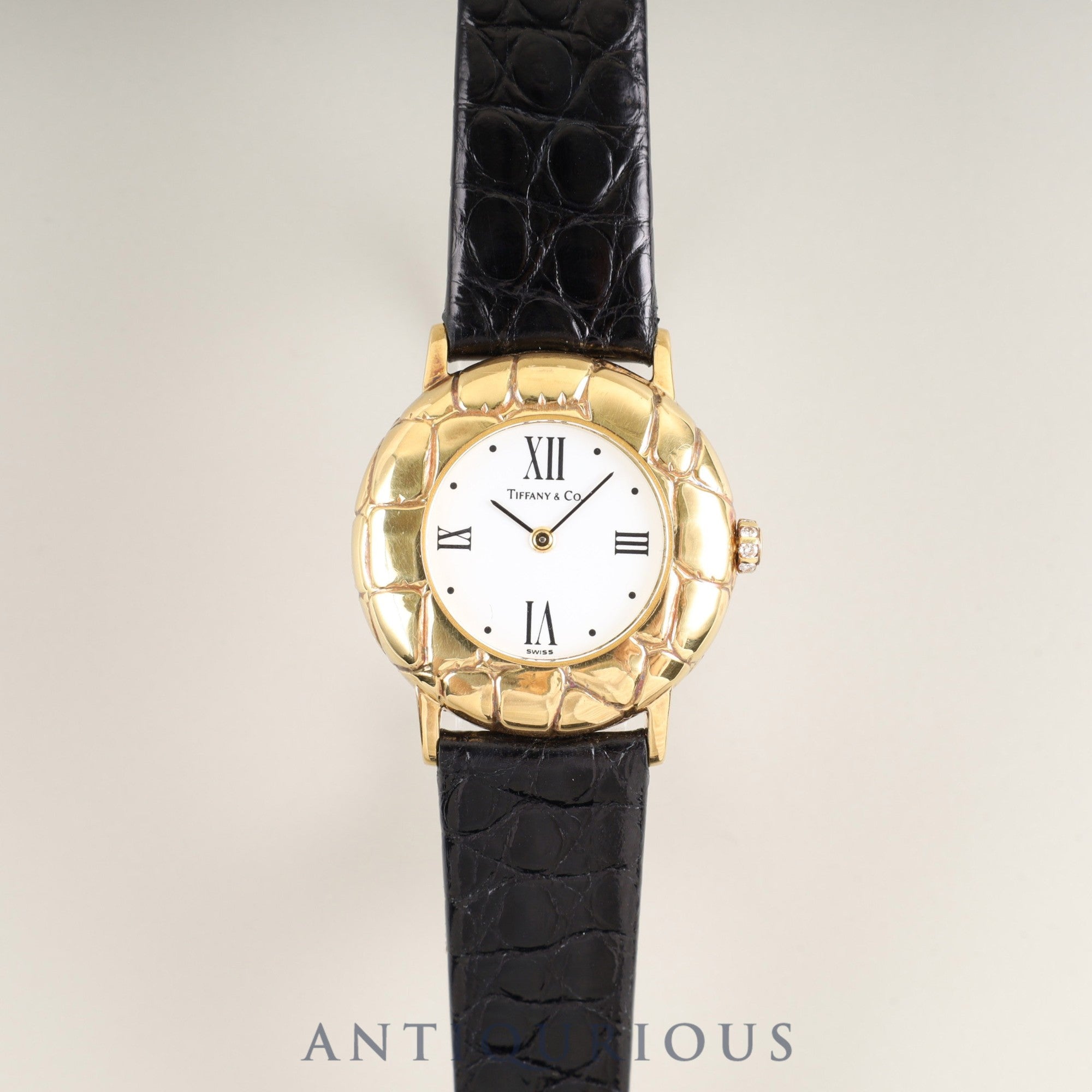 ティファニー ラウンド クォーツ Cal.6.20 18KT 革 純正尾錠(18K) ホワイトローマン文字盤 オーバーホール済み