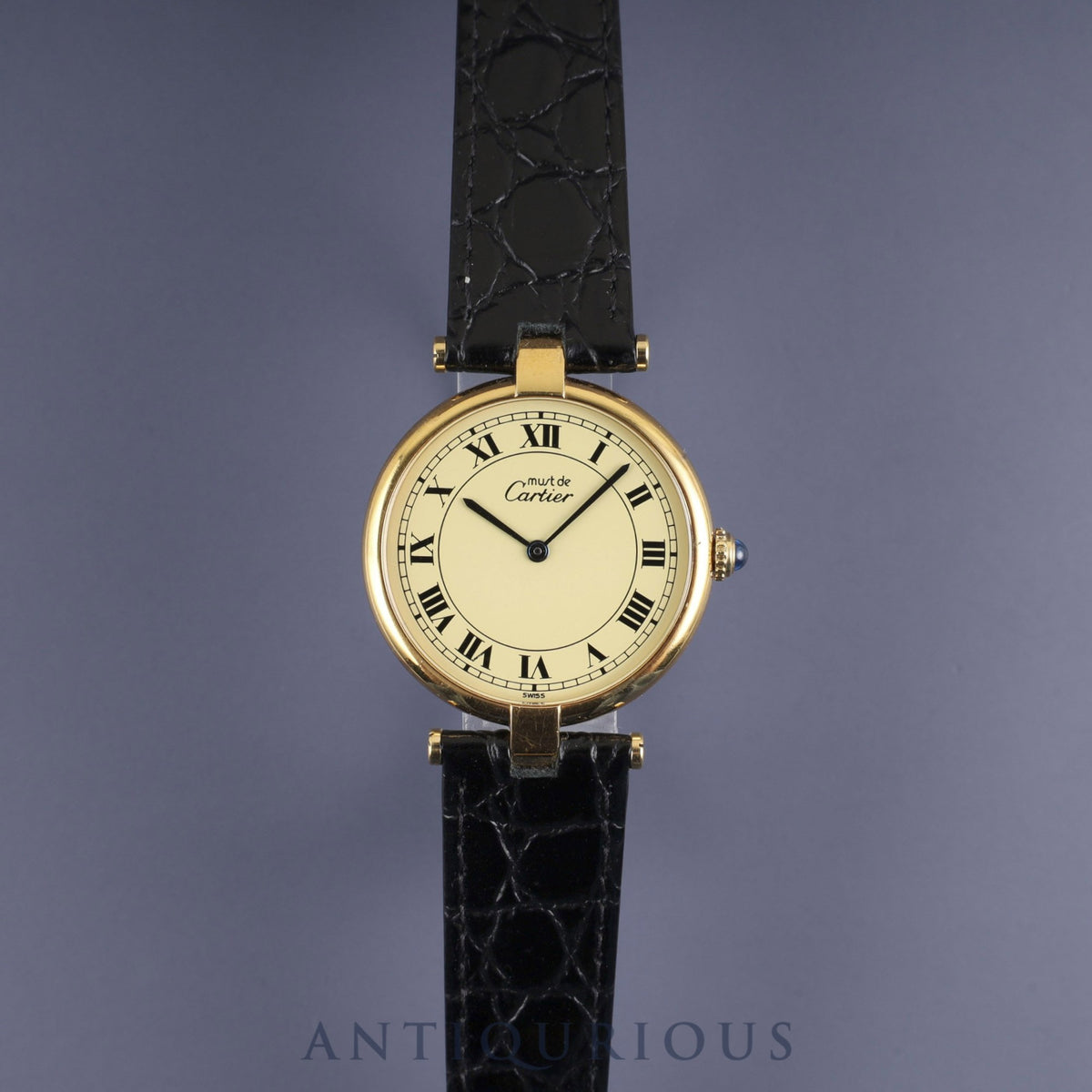 Cartier Must Vendôme VLC LM 590003 Quartz Caliber 90 SV925 Leather Strap with Genuine GP Buckle, Ivory Roman Dial, Overhauled