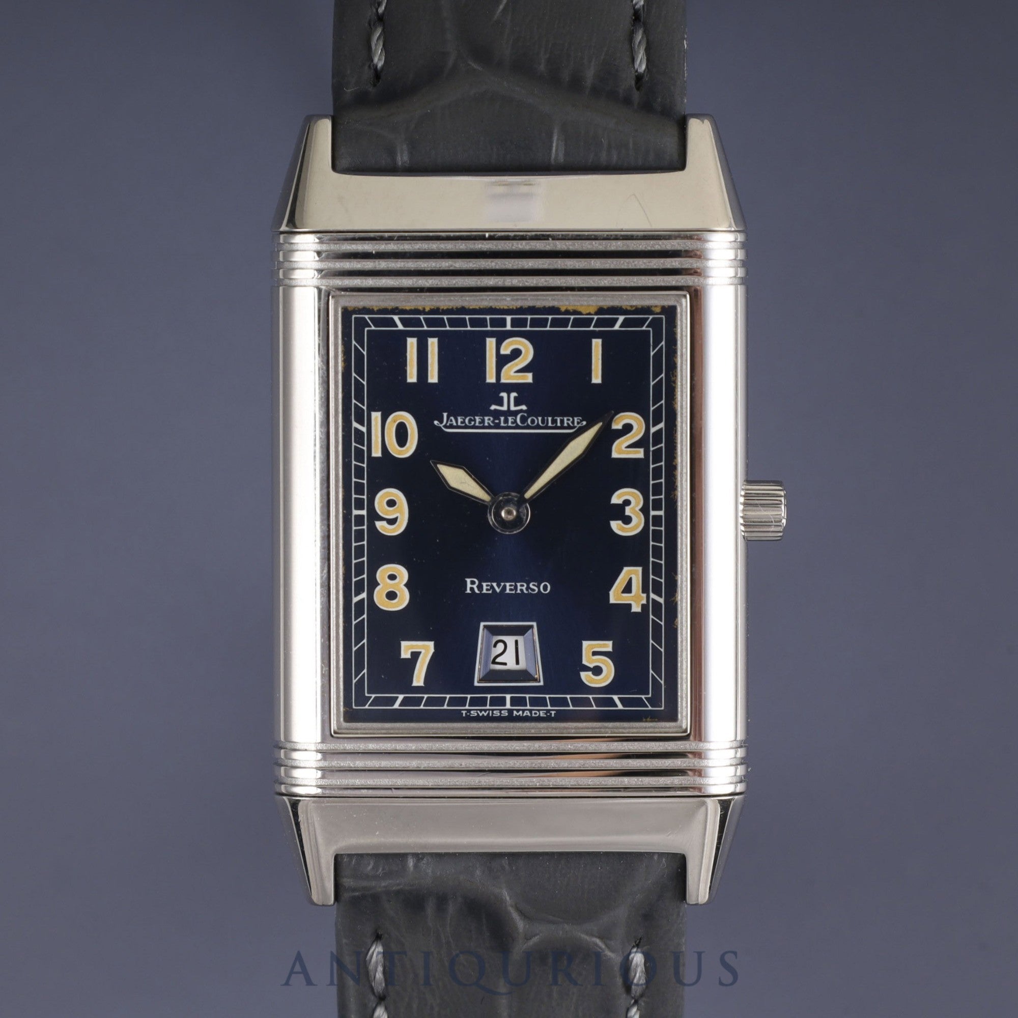 Jaeger-LeCoultre Reverso Classic QA251804 / 250.8.10 Quartz Cal.610 SS Leather Genuine Buckle (SS) Navy Arabic Dial Box Booklet Overhauled