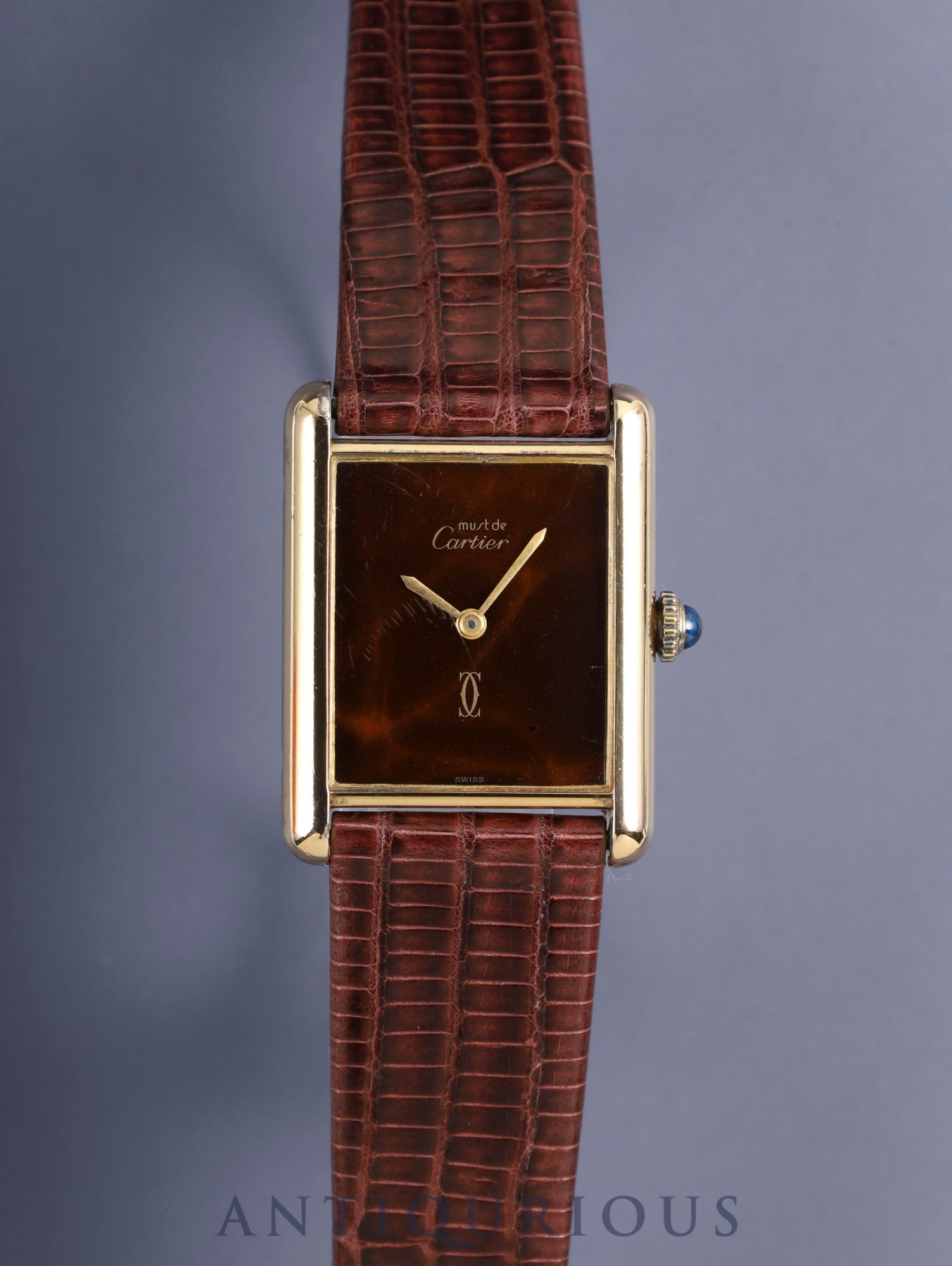 カルティエ マストタンク LM 手巻き Cal.78-1/ETA2512 SV925 革 純正尾錠(GP)マホガニー文字盤(SWISS表記) オーバーホール済み