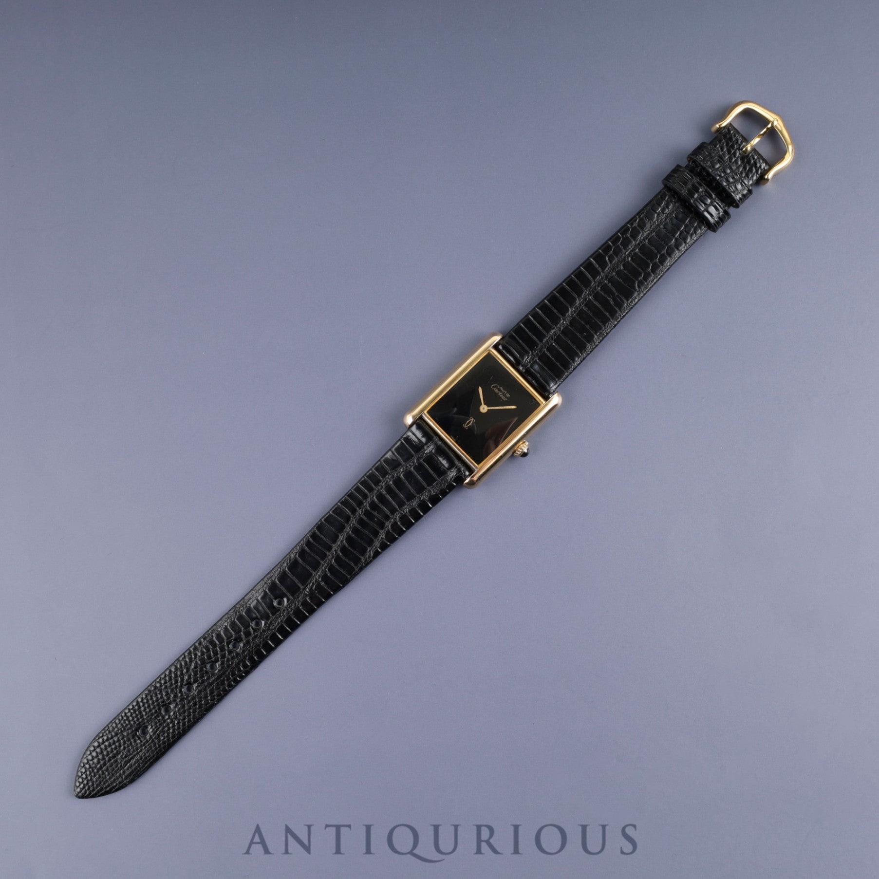 Cartier Must Tank LM Manual Winding Cal. 78-1 SV925 Leather Strap Genuine Buckle (GP) Onyx Dial Box Overhauled