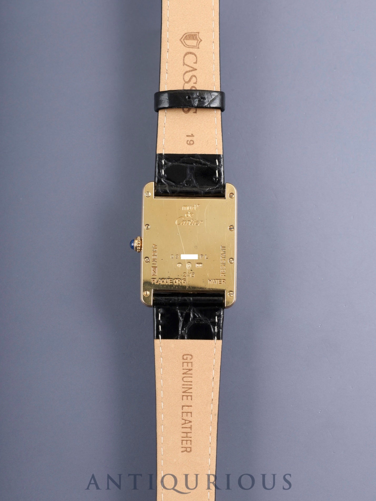 Cartier Must Tank GM (XL) 2413 Quartz Caliber 687 SV925 Leather Strap with Genuine GP Buckle, Ivory Roman Dial (SWISS MADE Marking), Overhauled