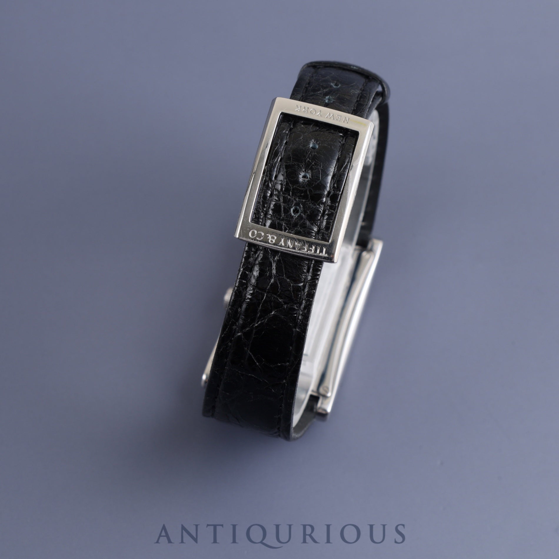 ティファニー イーストウエスト 34677352 クォーツ SS 革 純正Dバックル(SS) ブラック文字盤 オーバーホール済み