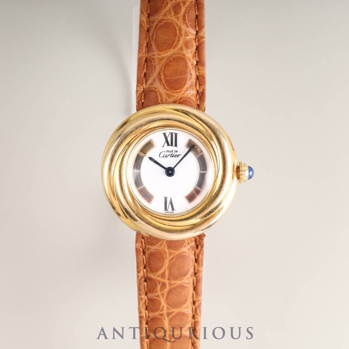 Cartier Must Trinity W1010744 / 2735 Quartz Caliber 157 SV925 Leather Strap with Genuine D-Clasp (GP) Buckle, Side Trinity Dial, Overhauled