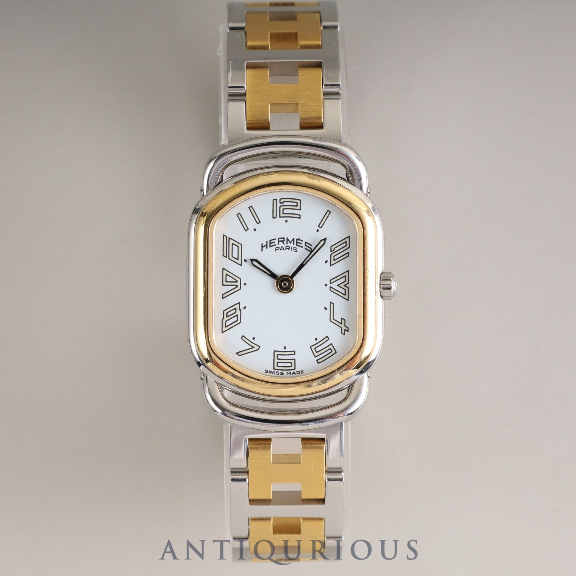 エルメス ラリー RA1.220 クォーツ Cal.976.001 SS/GP SS/GP ホワイト文字盤 オーバーホール済み