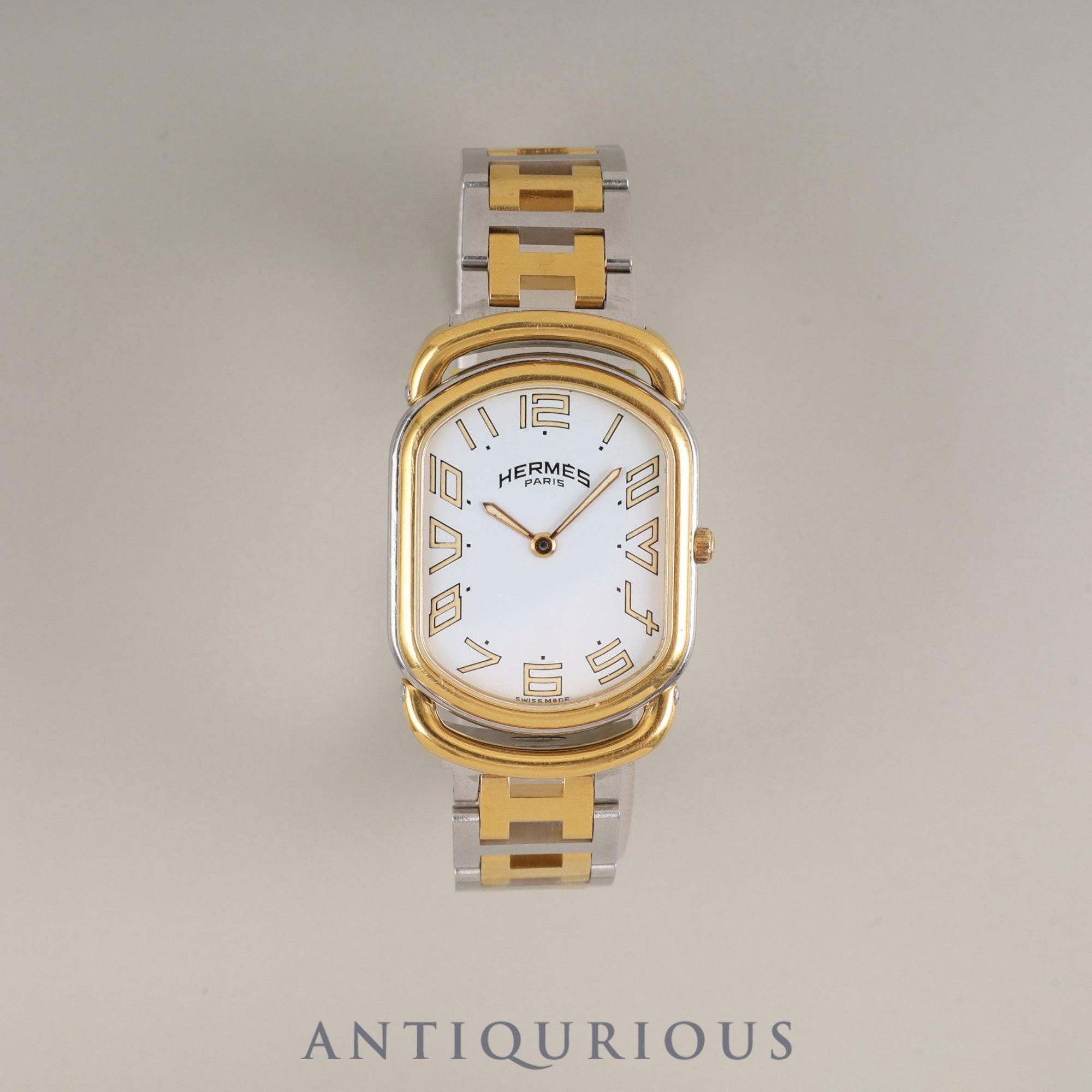 Hermes Rally 76.03 Quartz Cal.256.041 SS/GP SS/GP White Dial Box Warranty Booklet Tag Overhauled