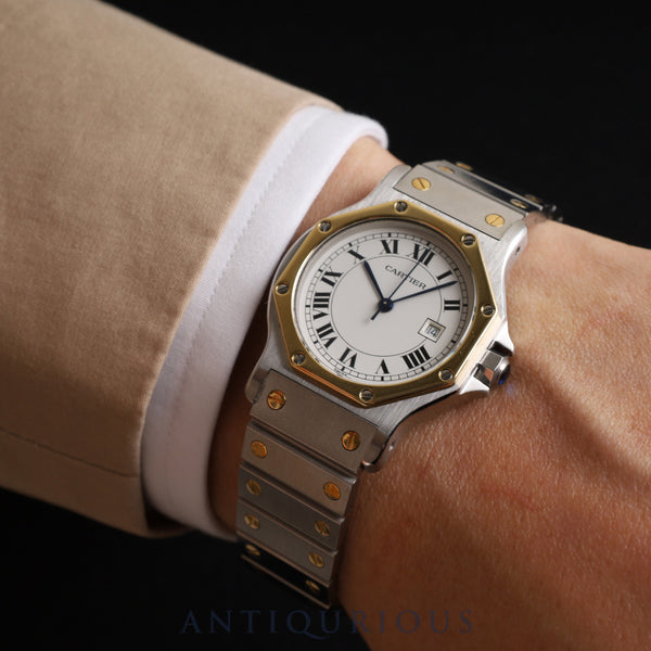 Cartier Santos Octagon LM AC17.90gr 2966 Automatic SS/YG SS/YG White Roman dial Complete service (full maintenance) completed at Cartier boutique