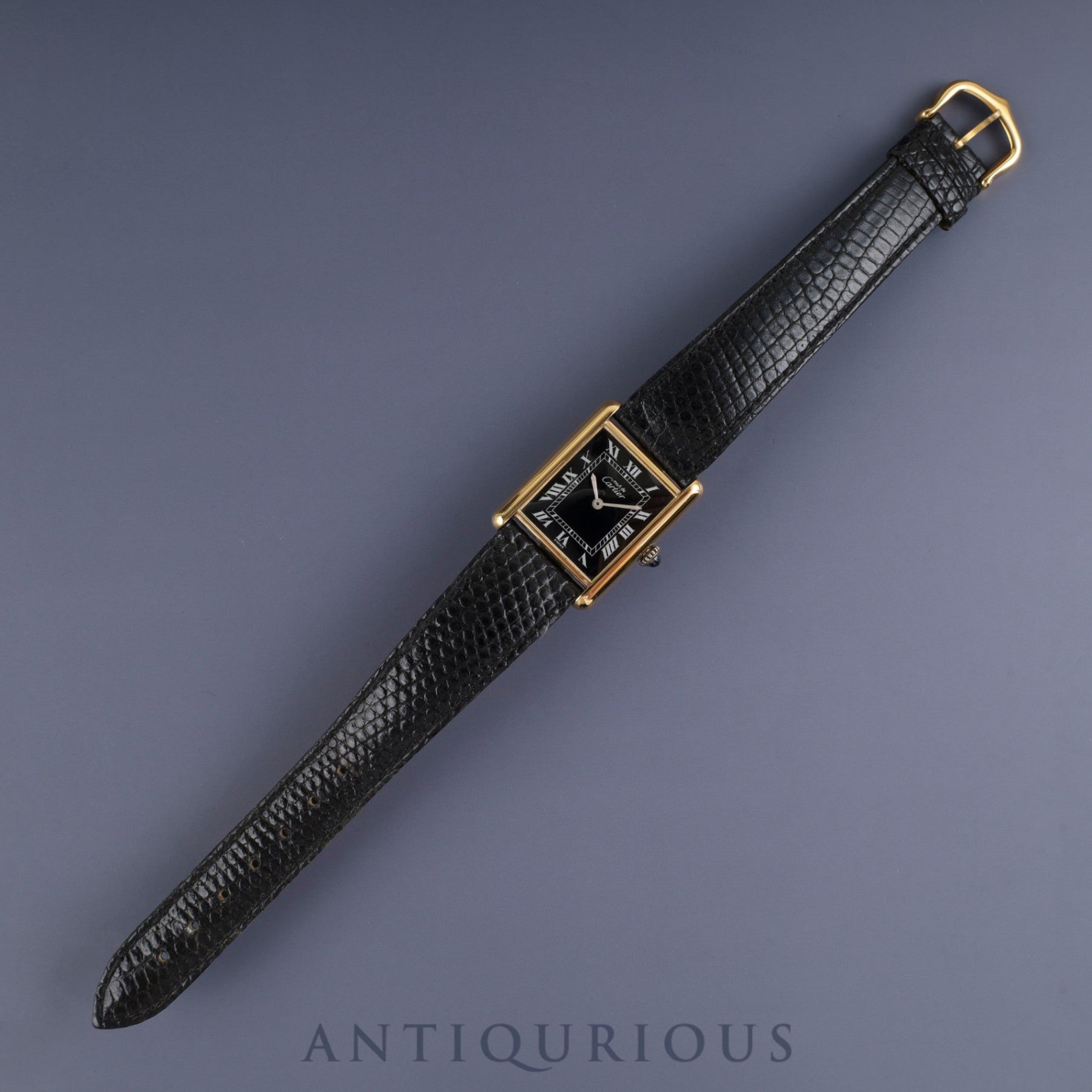 Cartier Must Tank LM Manual winding Cal.78-1 SV925 Genuine leather strap Genuine buckle Black Roman dial Warranty (1978) Overhauled