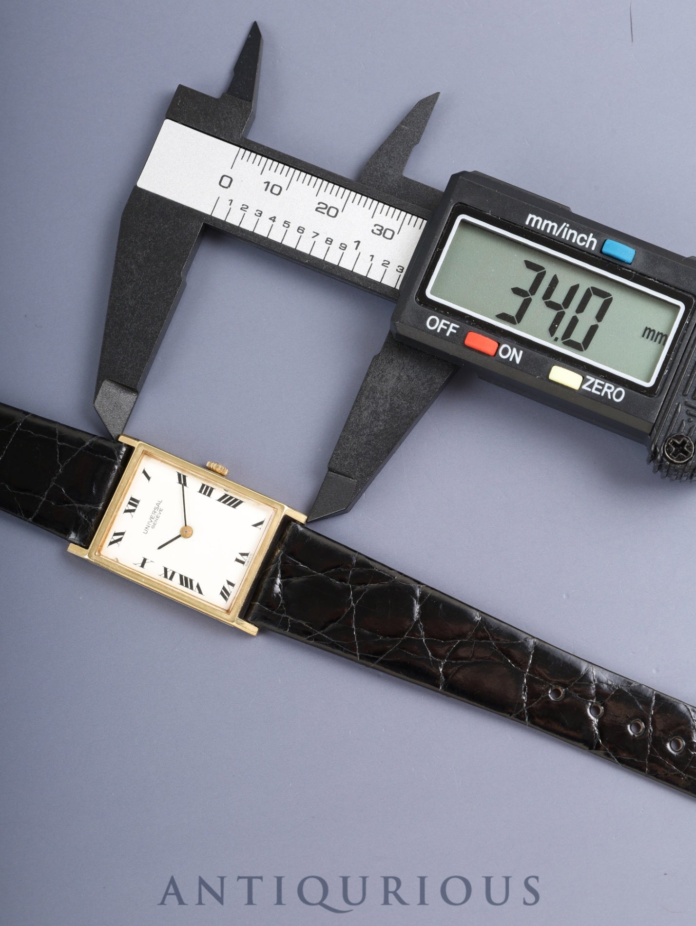 Universal Genève Rectangular Hand-Wound Cal.42 750YG Leather Strap with Genuine GP Buckle, White Roman Dial, Overhauled