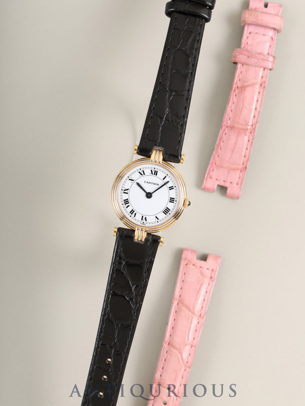 Cartier Vendôme VLC SM Trinity 81004 Quartz Cal.81 750YG Leather Original Pin Buckle (GP) White Roman PARIS Dial Original Leather Strap Overhauled