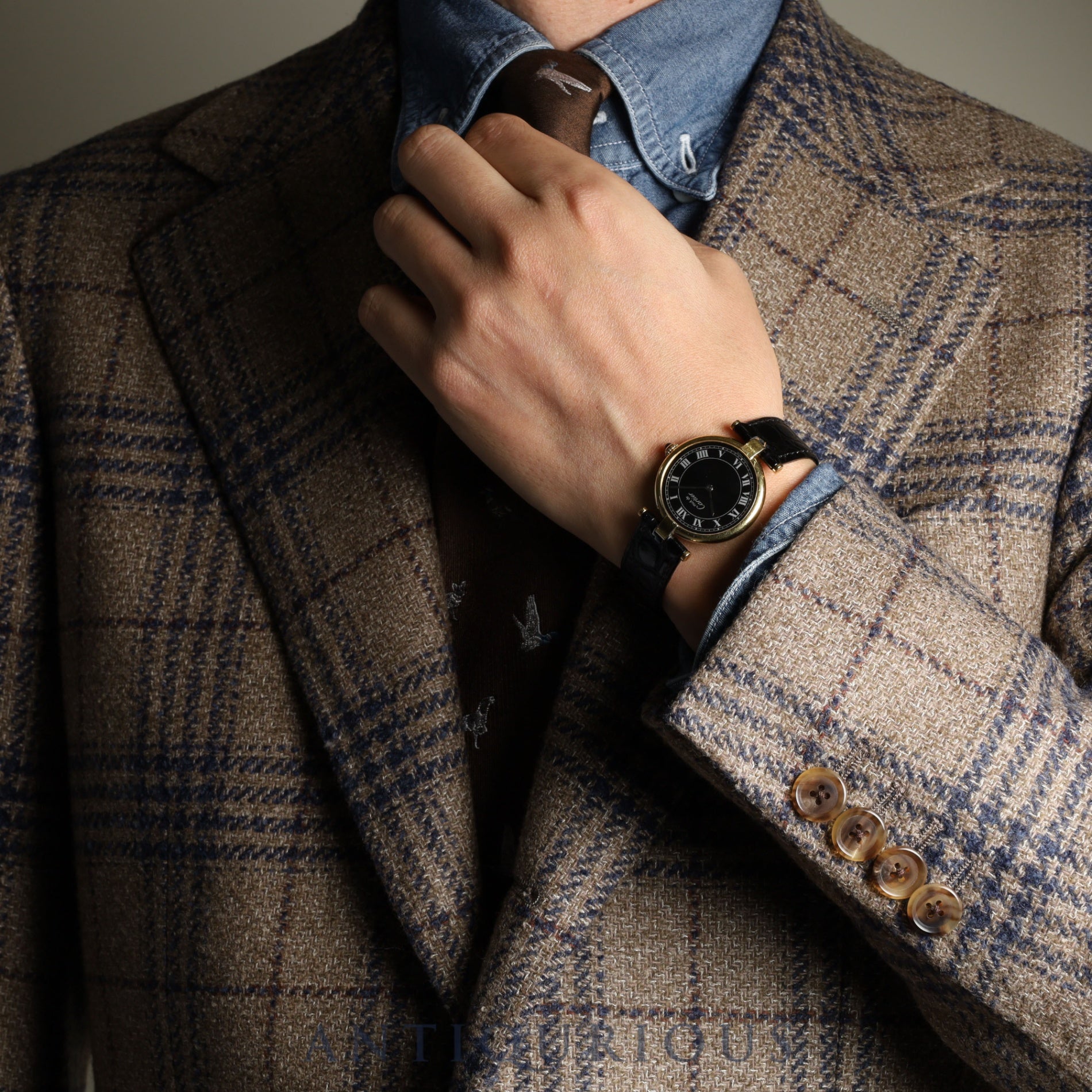 カルティエマスト ヴァンドーム VLC LM 83978913 クォーツ SV925 革 純正尾錠(GP) ブラックローマン文字盤 保証書(1987年) カルティエブティックにてコンプリートサービス(フルメンテナンス)済み