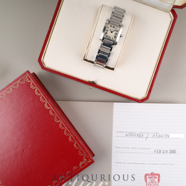 Cartier Tank Française SM W51008Q3 / 2384 Quartz Cal.057 Stainless Steel White Roman Dial Box Booklet Warranty (2005) Overhauled