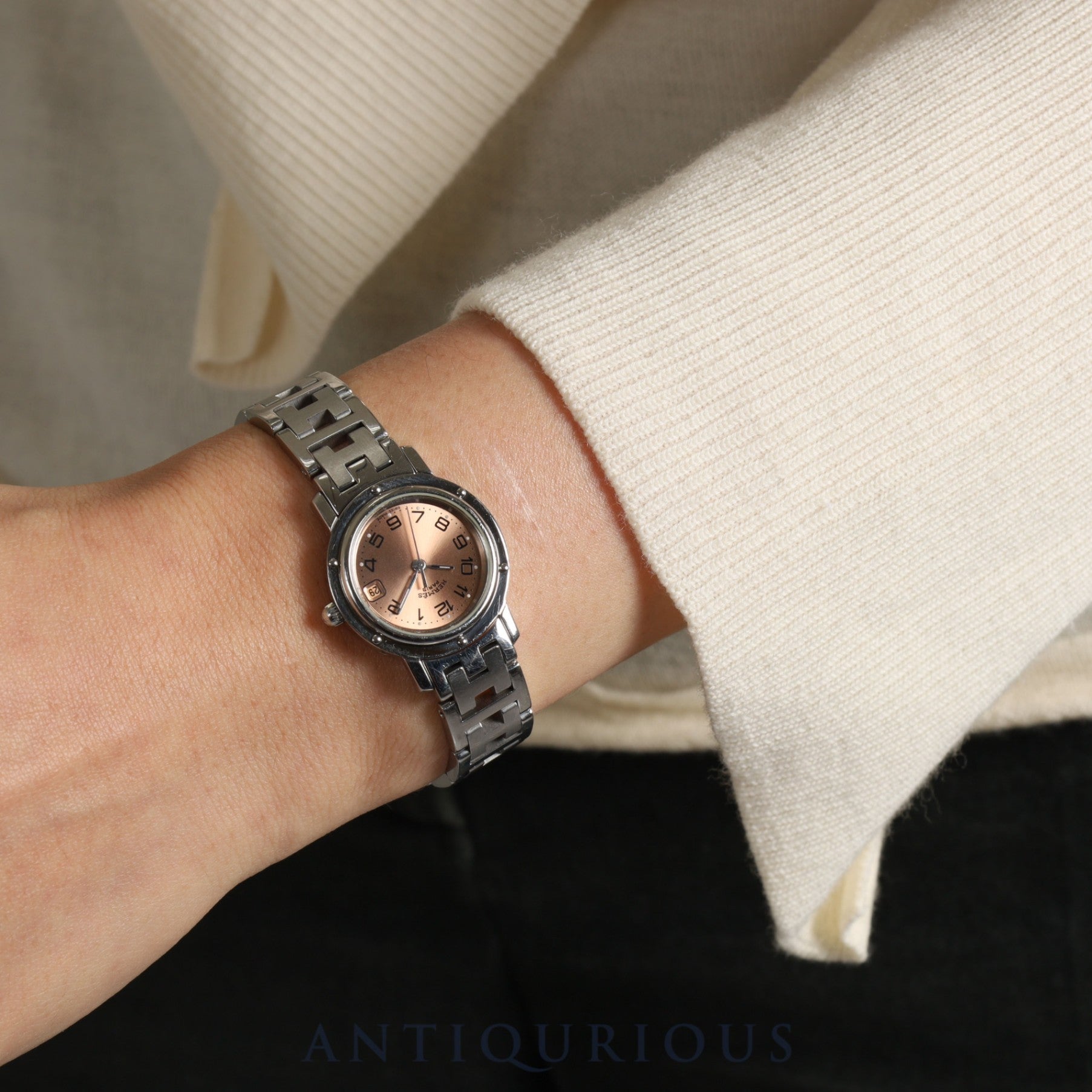 エルメス クリッパー CL4.210 クォーツ SS SS ピンク文字盤 23.8mm オーバーホール済み