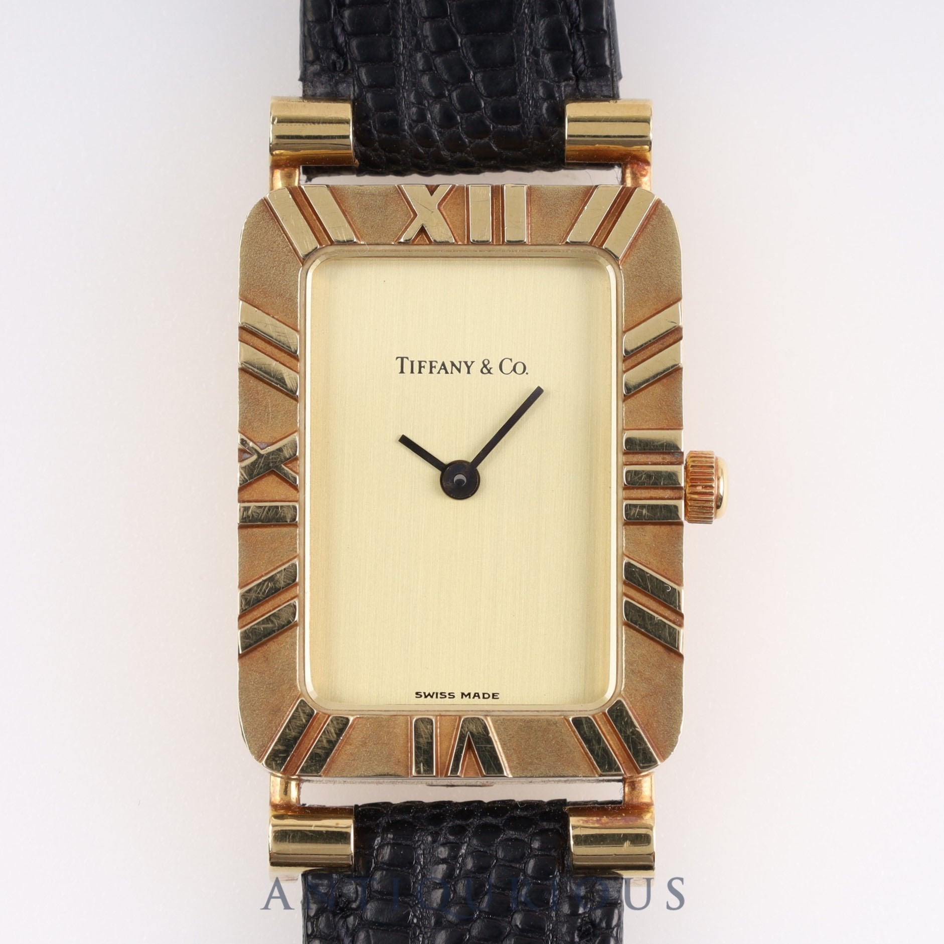 Tiffany Atlas YG CASE Quartz Cal.976 001 YG Leather Champagne Dial Box