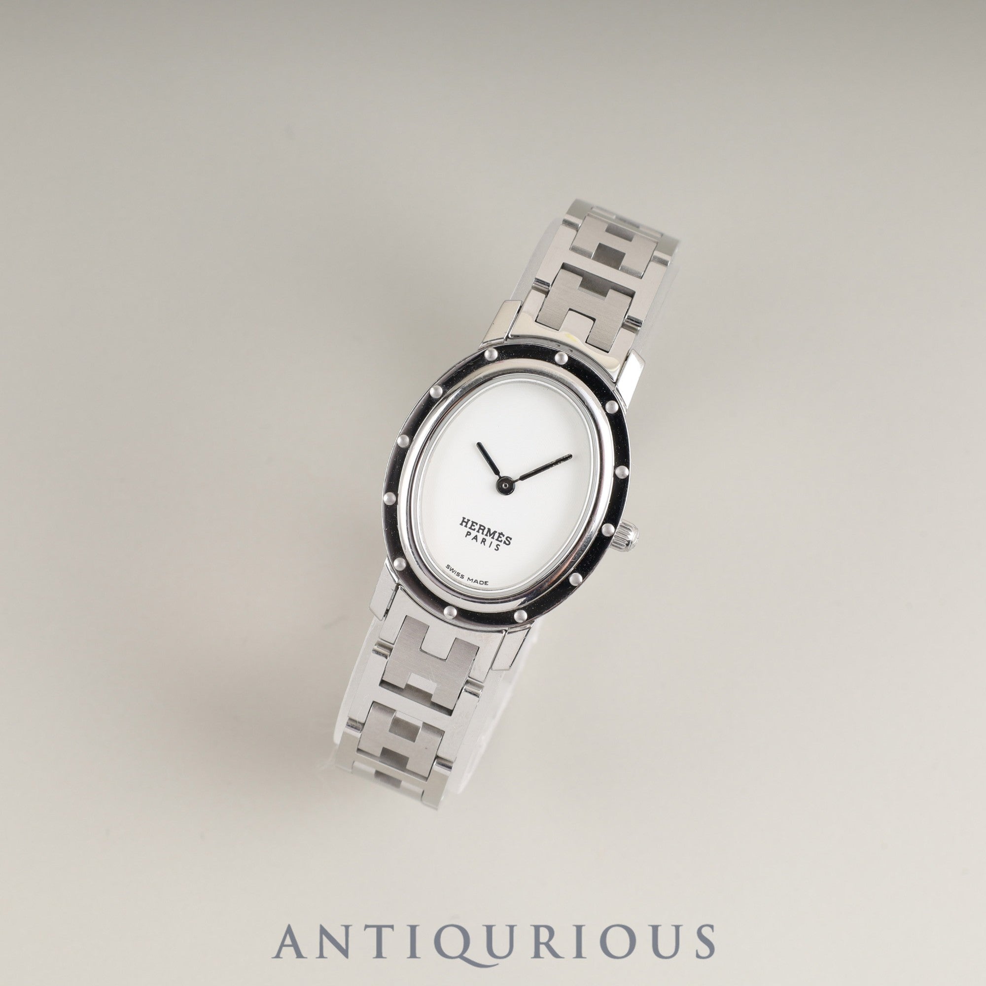 Hermes Clipper Oval CO1.210 Quartz Cal.976.001 SS SS White Guilloche Dial Overhauled