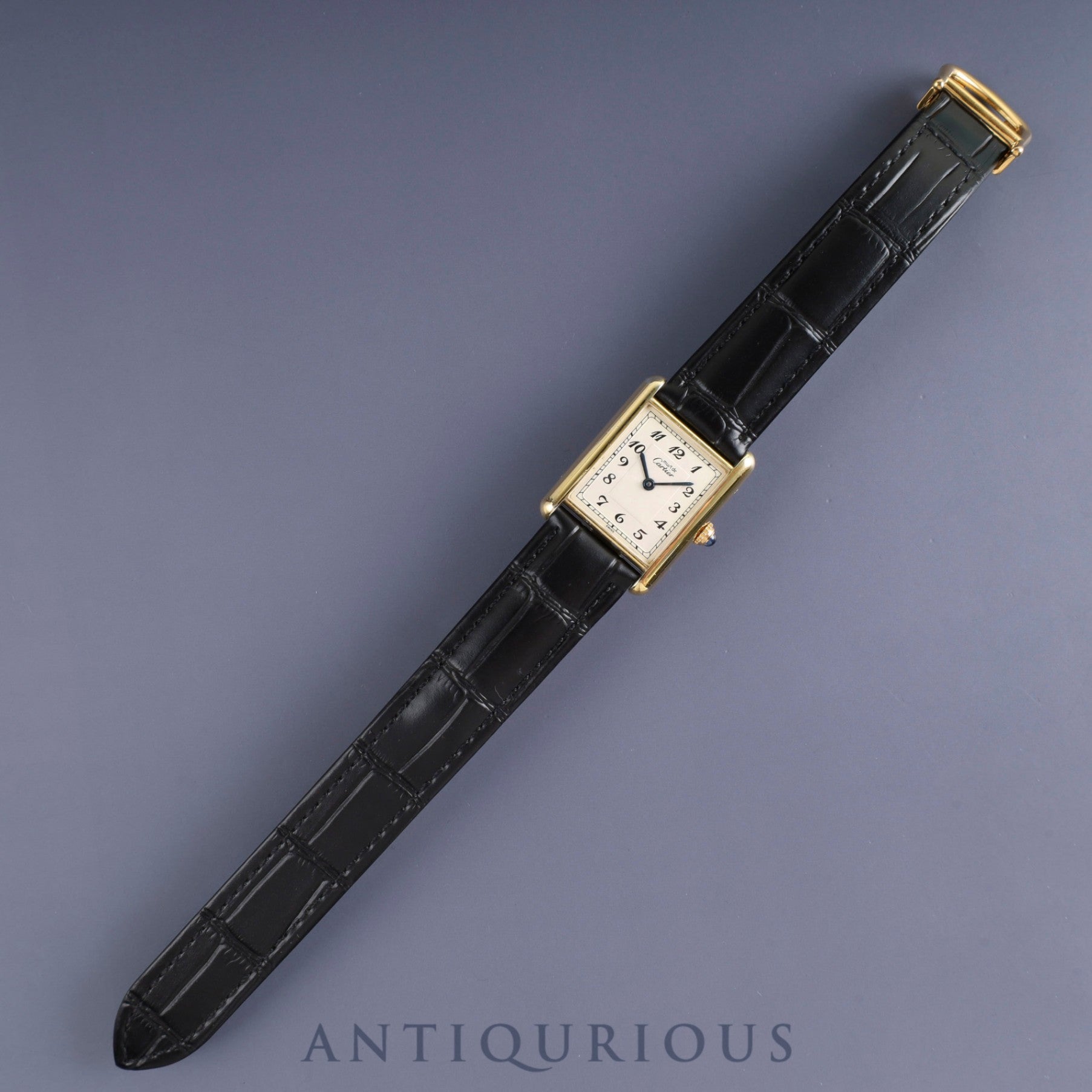 Cartier Must Tank LM 590005 Quartz Cal90 SV925 Leather Genuine D Buckle (GP) Arabic Dial Overhauled